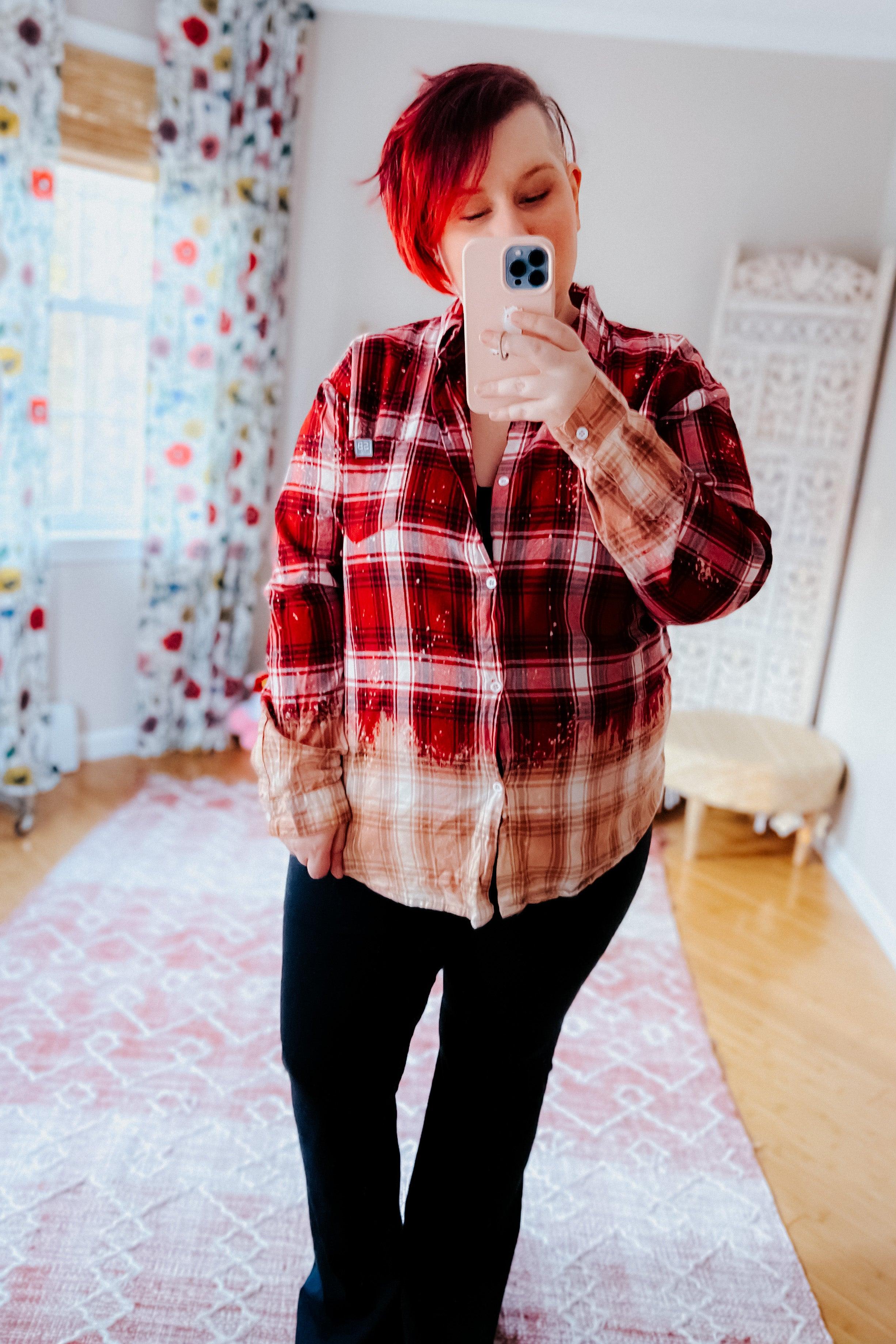 Badass Bleached Plaid Flannel • Red - Atomic Wildflower