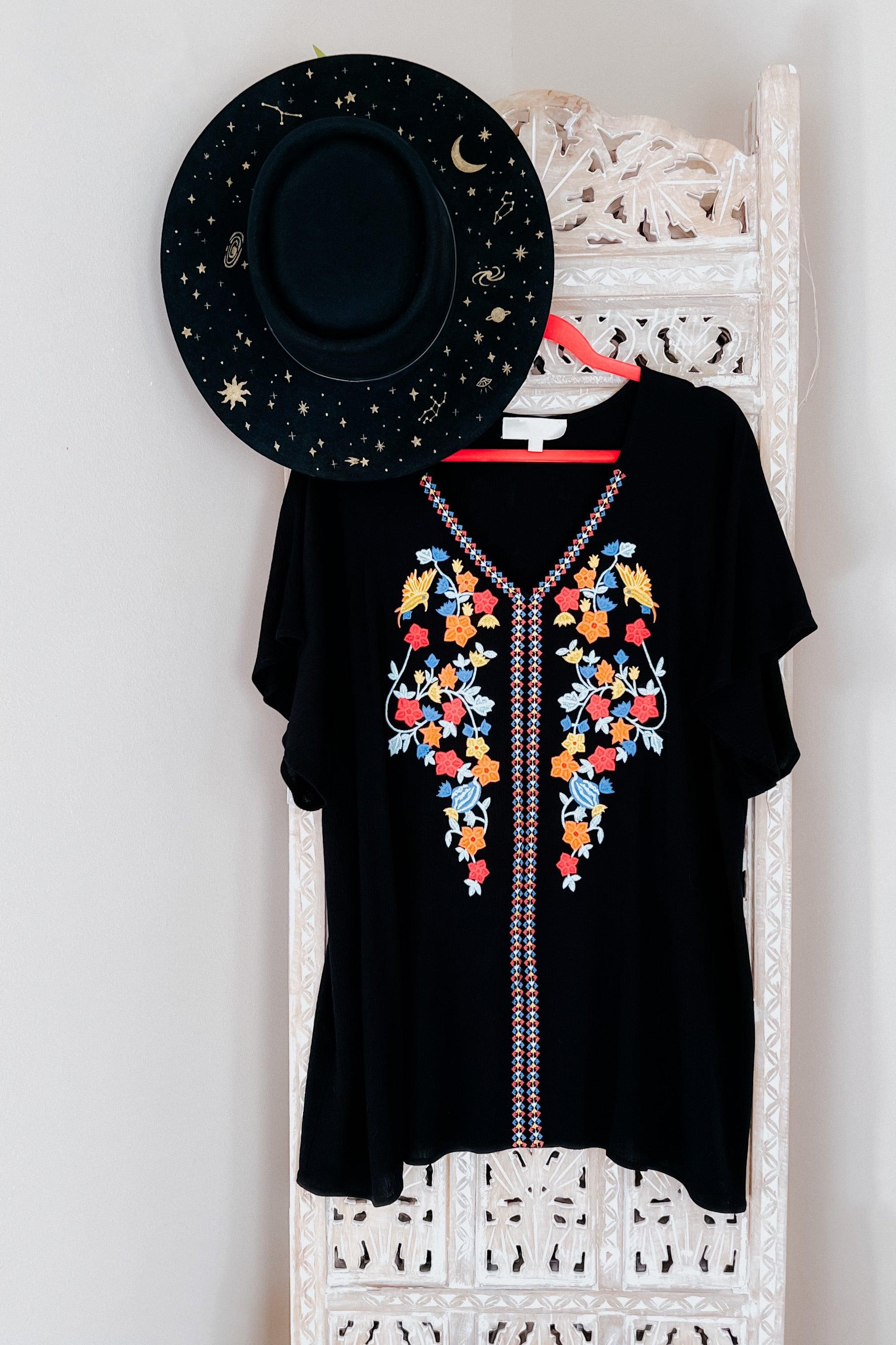Picture Perfect Floral Embroidered Flutter Sleeve Top - Atomic Wildflower