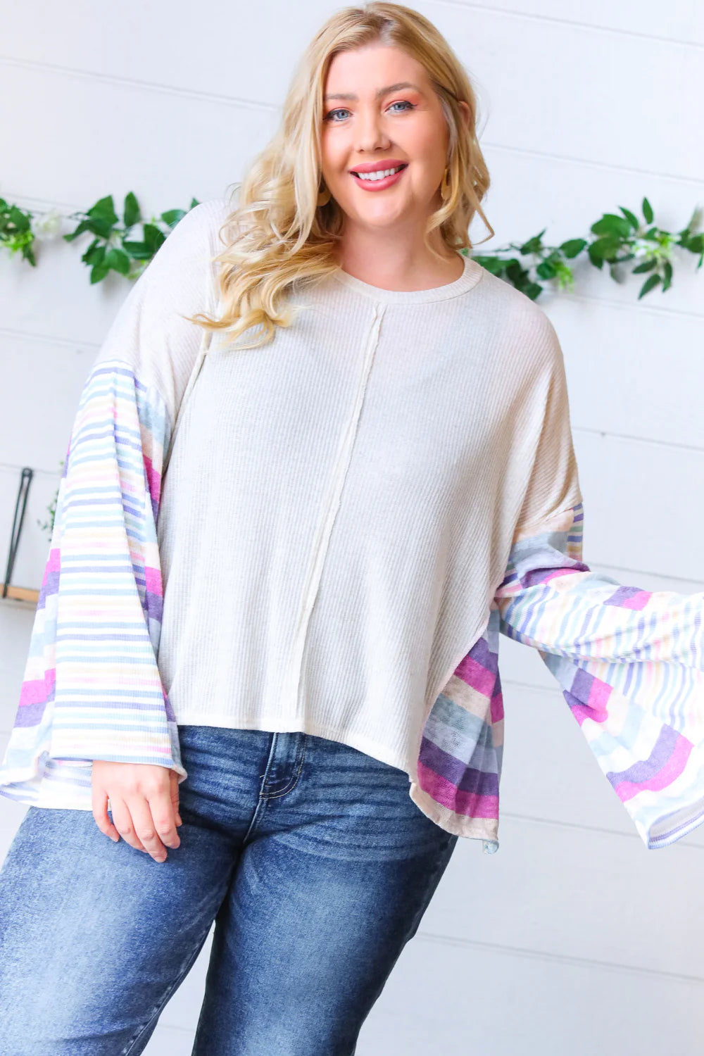 Billie Stripe Bell Sleeve Top - Atomic Wildflower