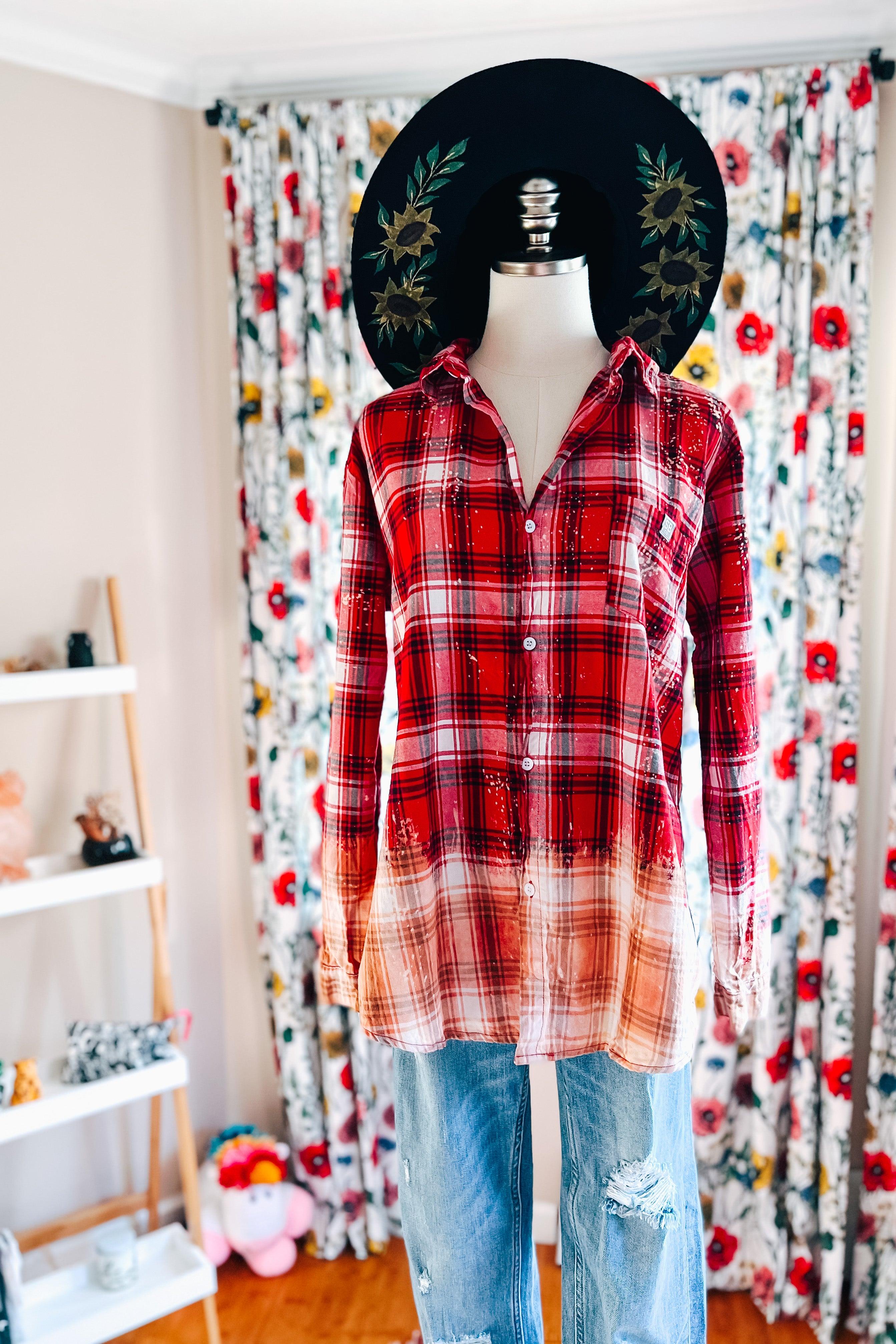 Badass Bleached Plaid Flannel • Red - Atomic Wildflower