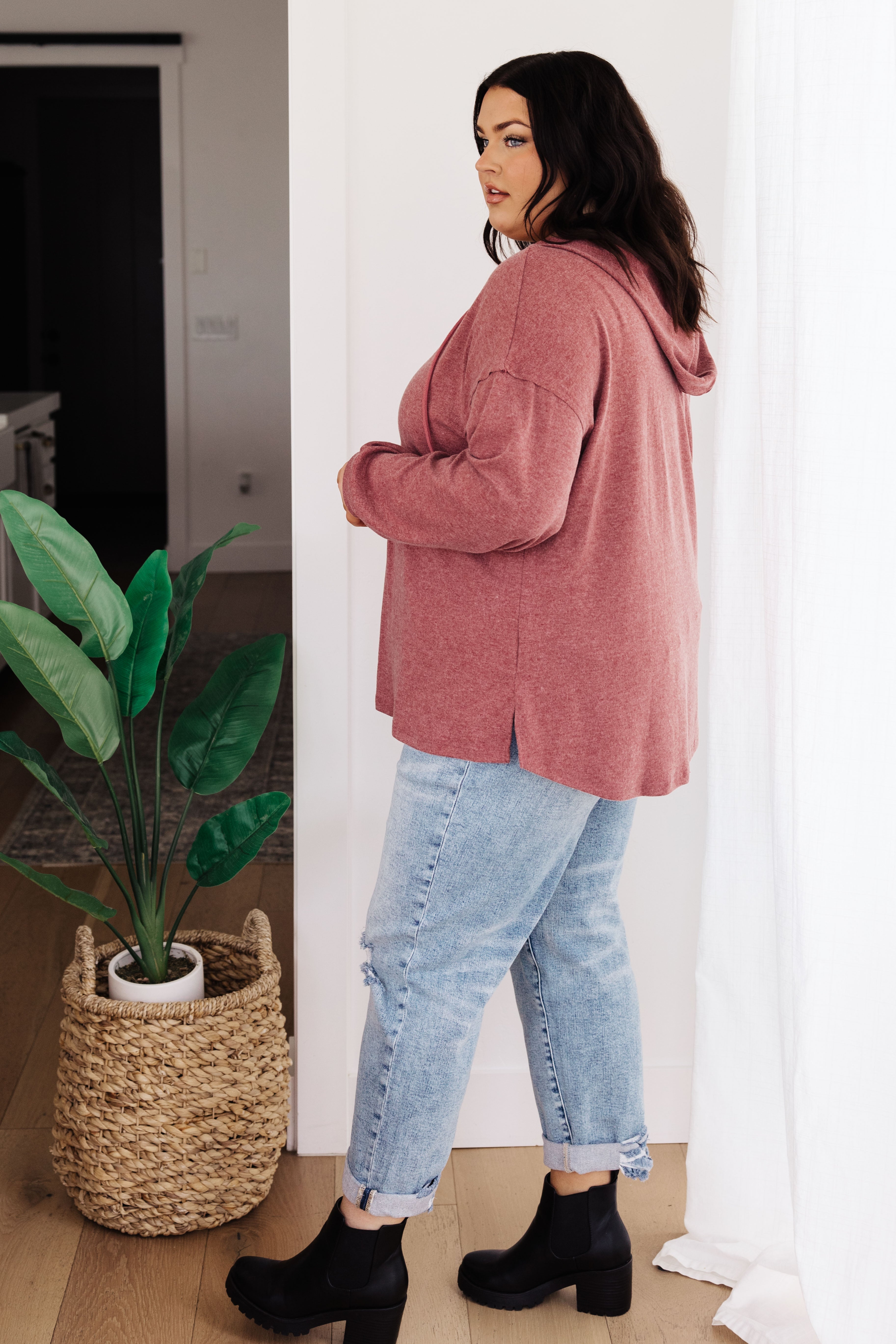 Happier Now Henley Hoodie • Burgundy
