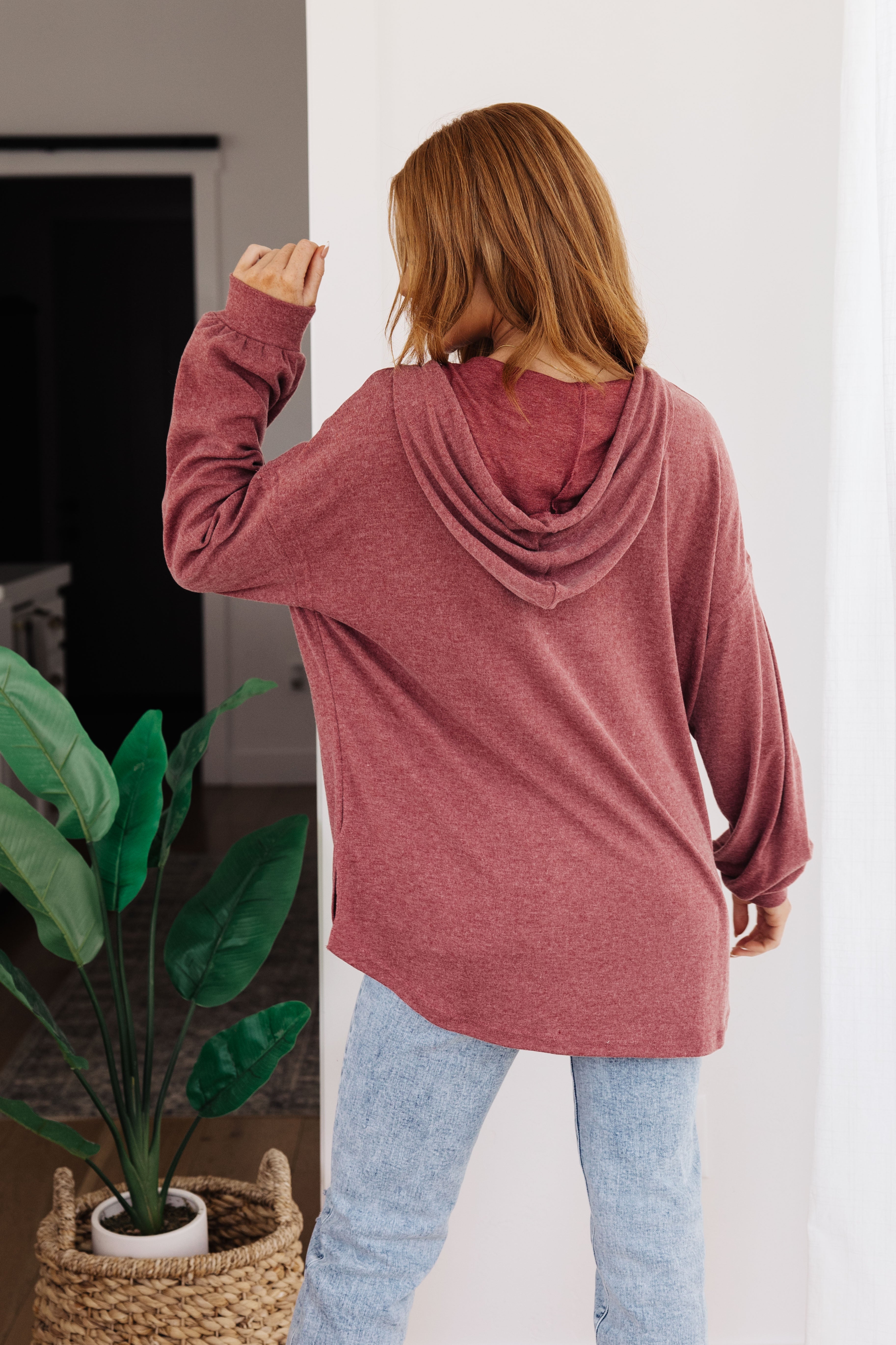 Happier Now Henley Hoodie • Burgundy