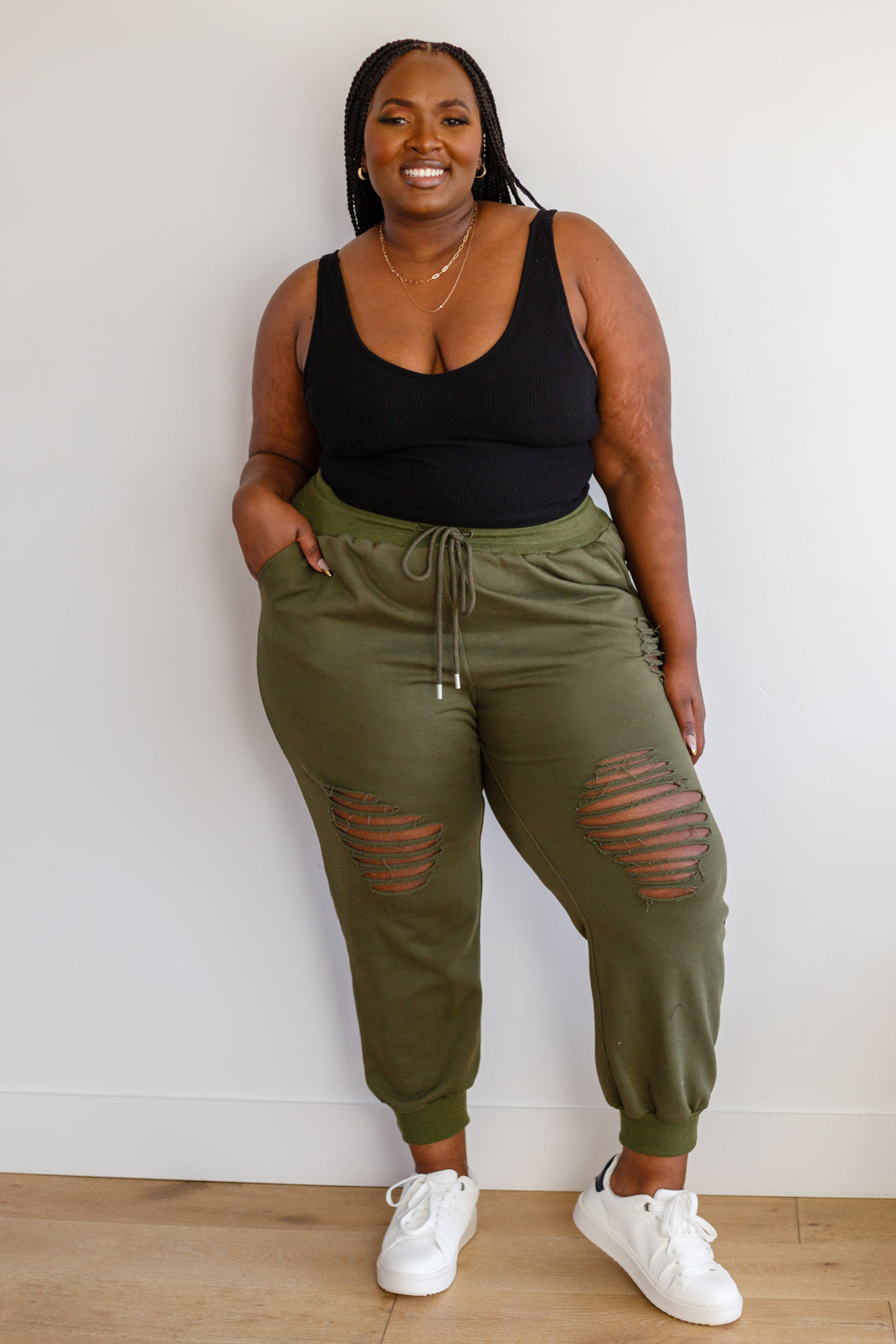 Kick Back Distressed Joggers • Olive
