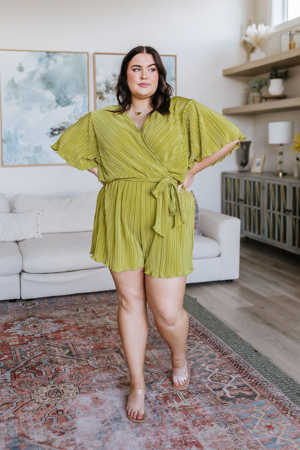 Lovely Life Plisse Romper • Green - Atomic Wildflower