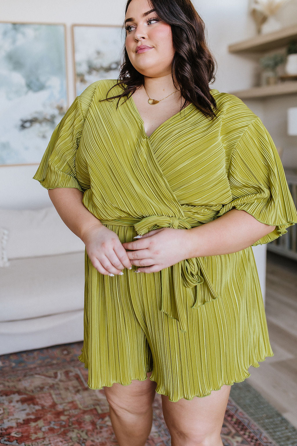 Lovely Life Plisse Romper • Green - Atomic Wildflower