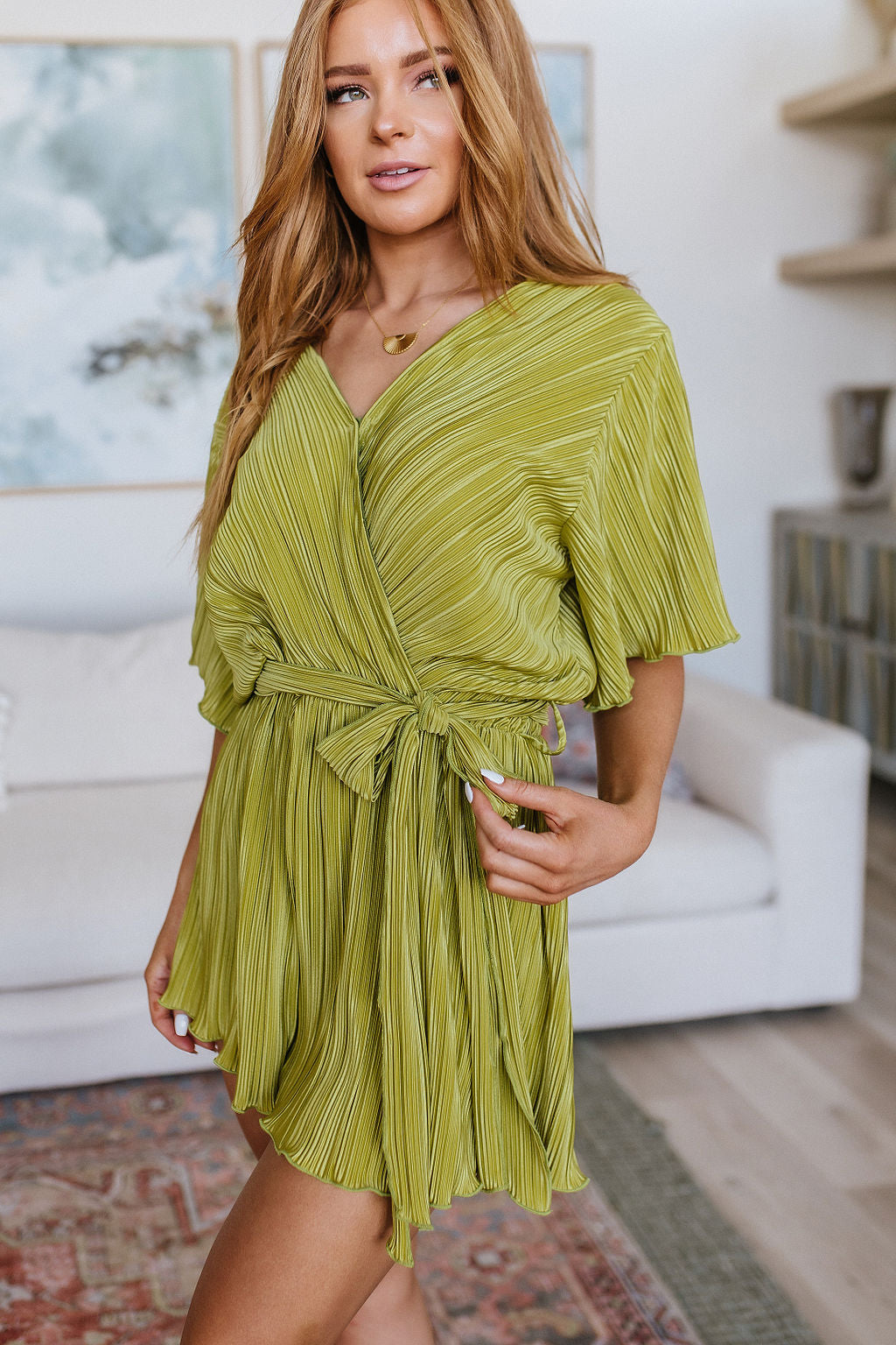 Lovely Life Plisse Romper • Green - Atomic Wildflower