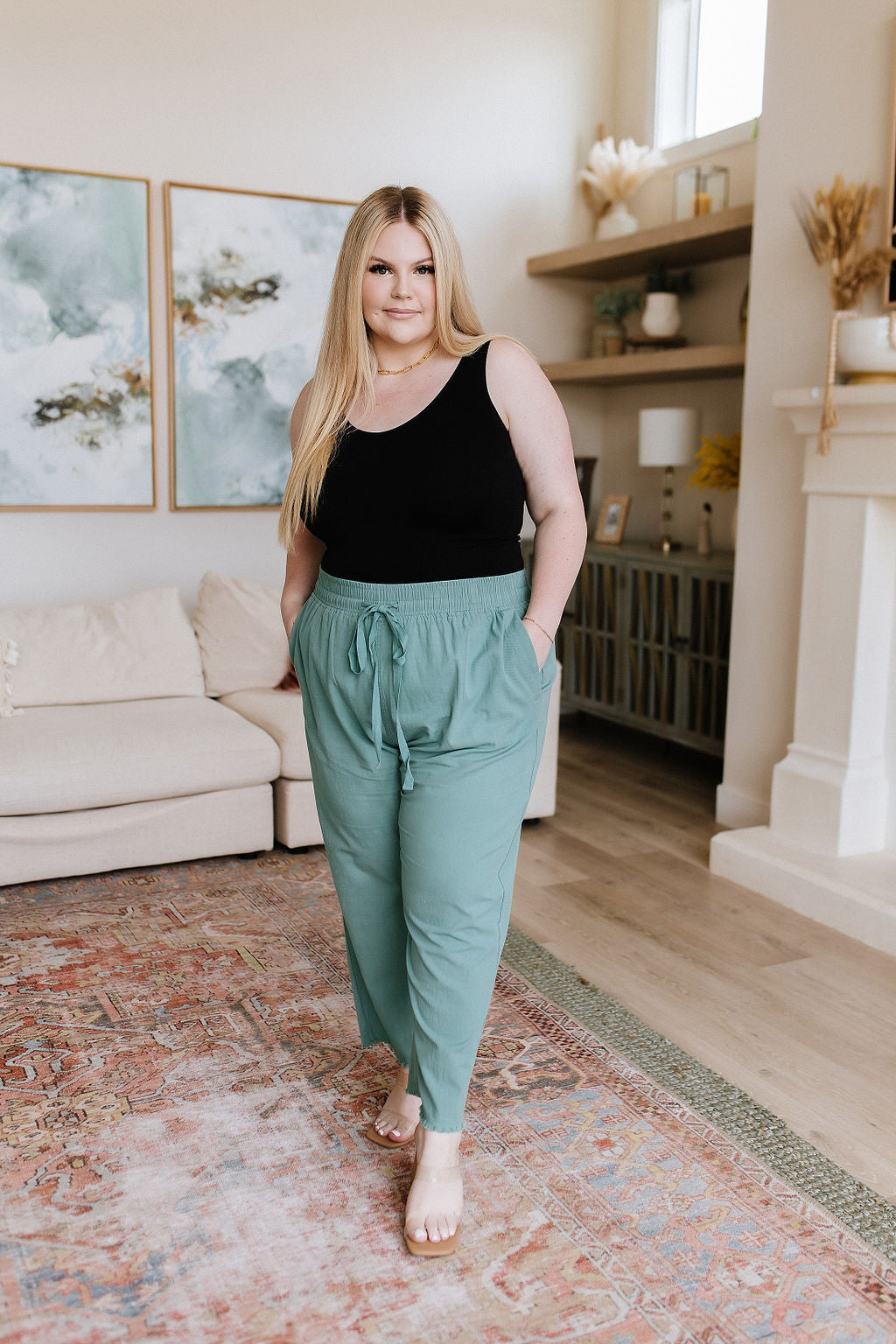 Love Me Dearly High Waisted Pants • Jade - Atomic Wildflower