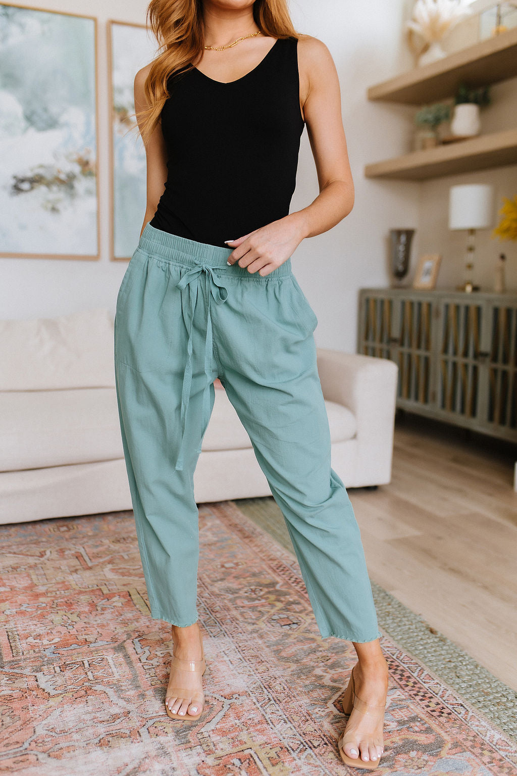 Love Me Dearly High Waisted Pants • Jade - Atomic Wildflower