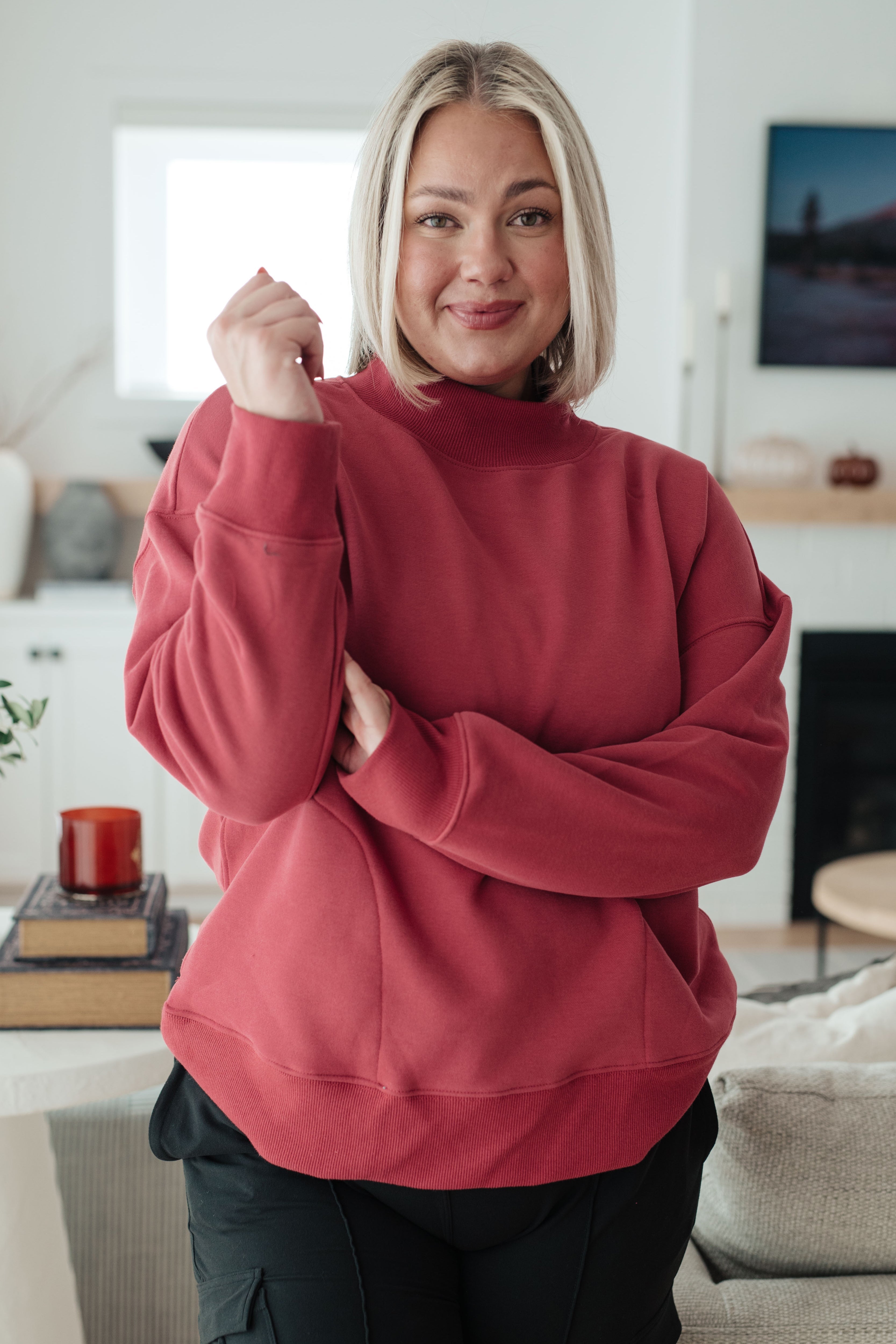 Make No Mistake Mock Neck Pullover • Cranberry