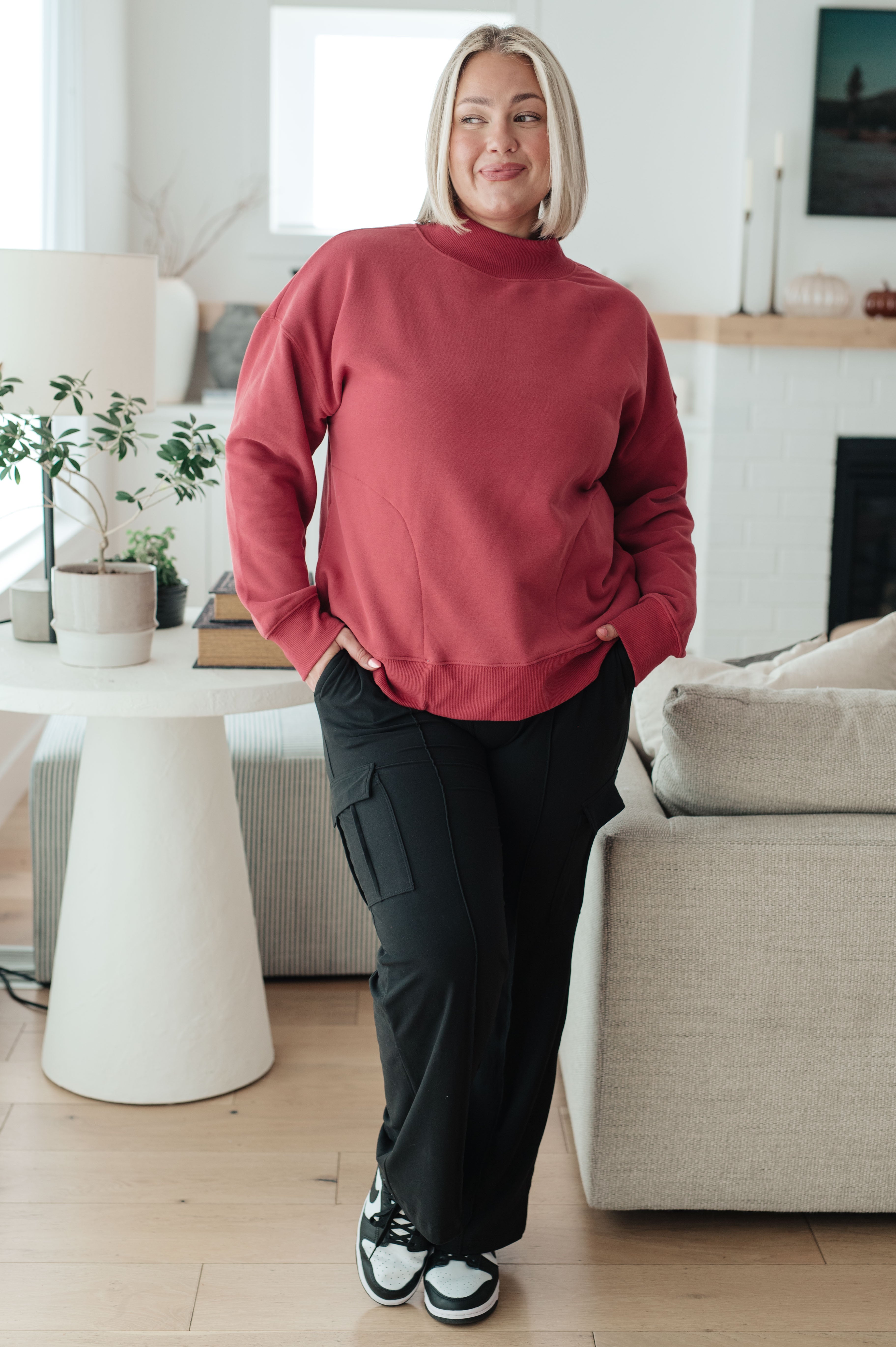 Make No Mistake Mock Neck Pullover • Cranberry