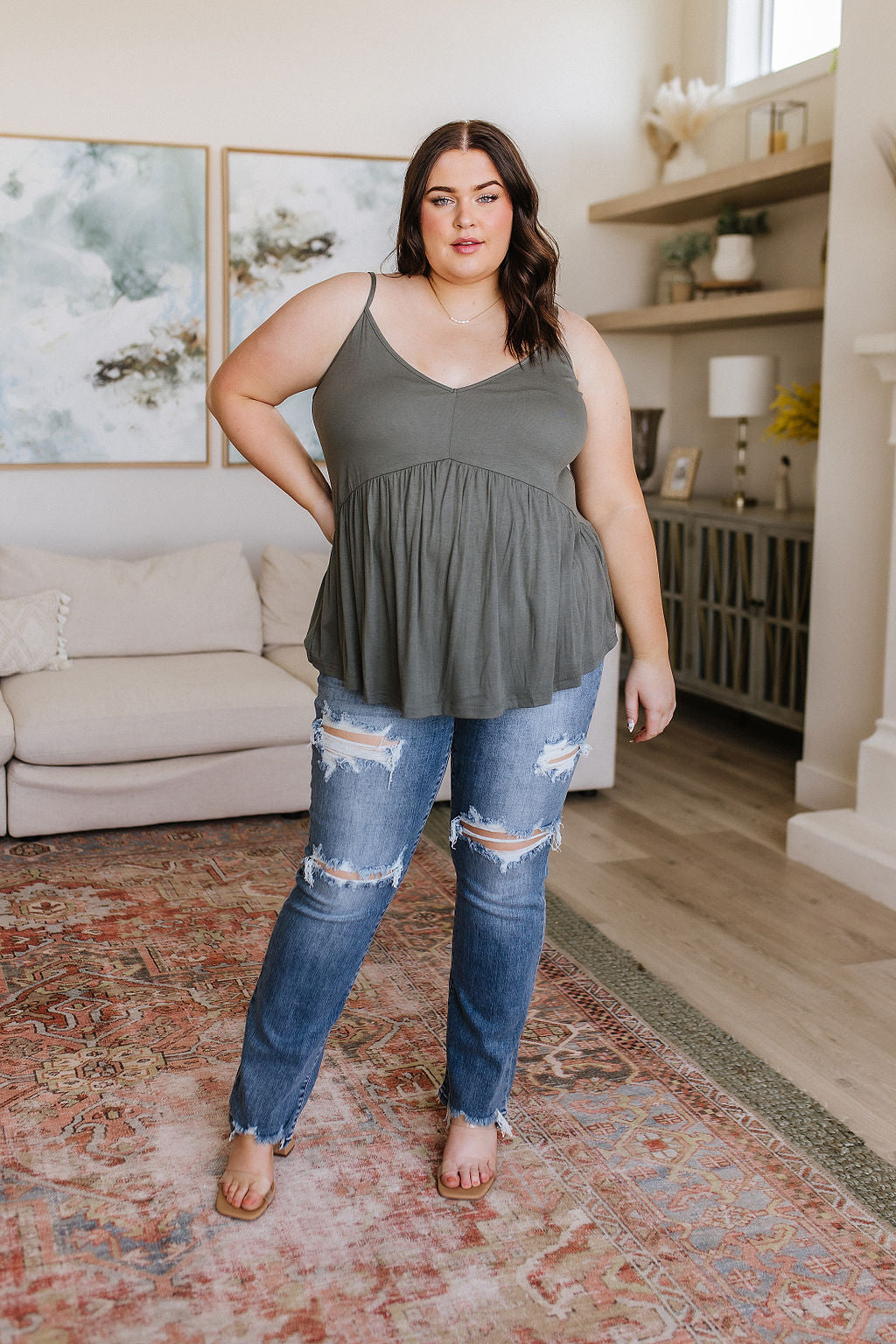 Never Not Loving V-Neck Cami • Gray Green - Atomic Wildflower
