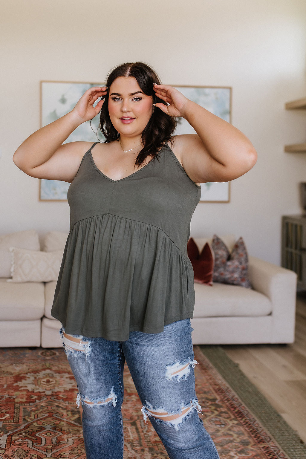 Never Not Loving V-Neck Cami • Gray Green - Atomic Wildflower