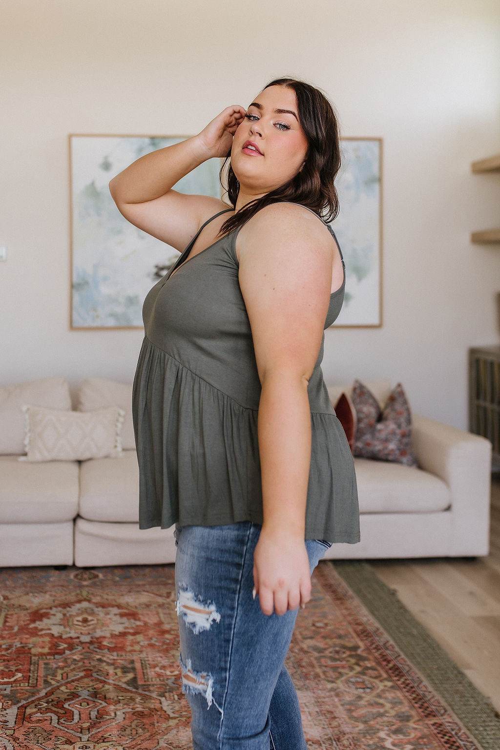 Never Not Loving V-Neck Cami • Gray Green - Atomic Wildflower
