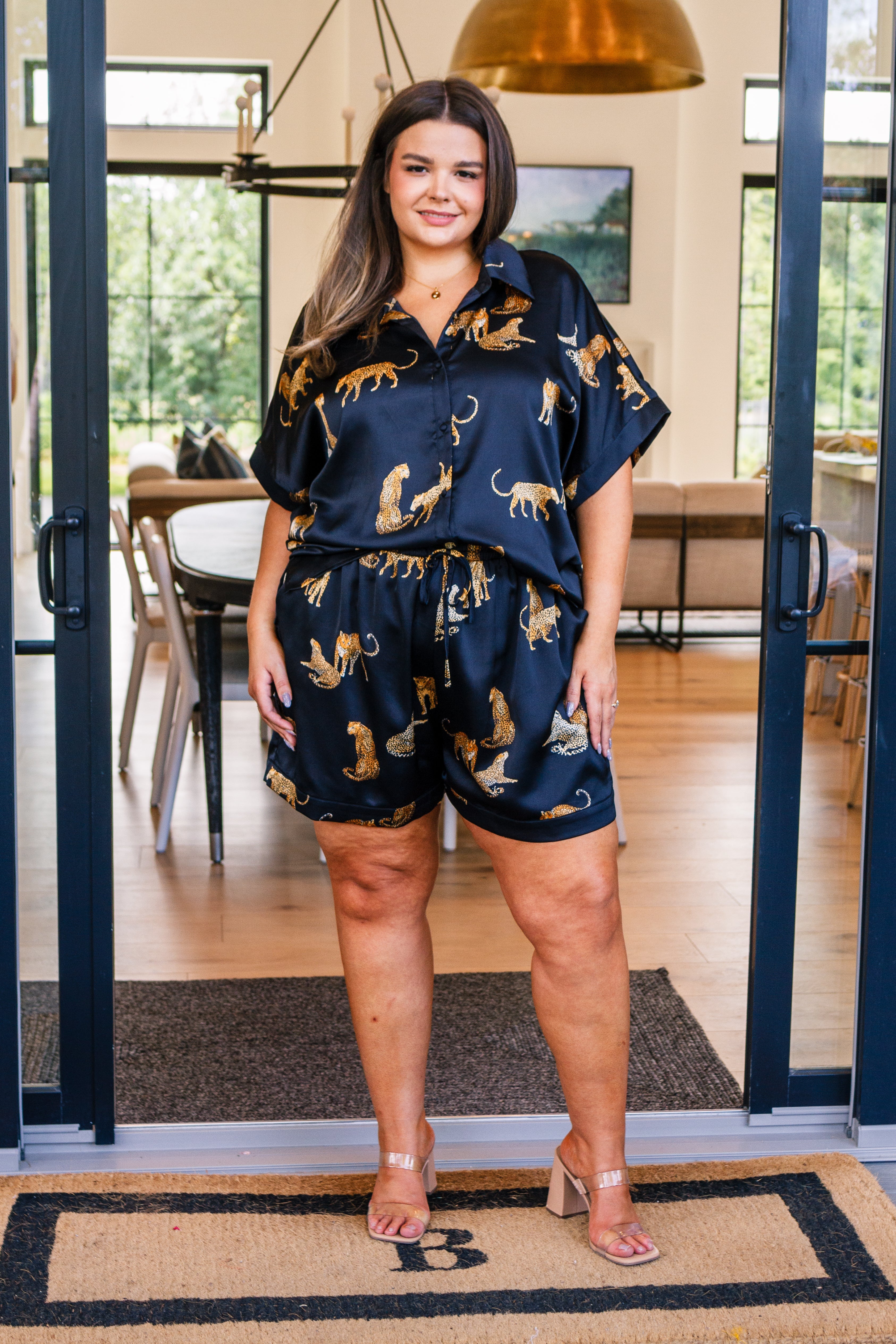 Party Animal Leopard Print Satin Set • Black