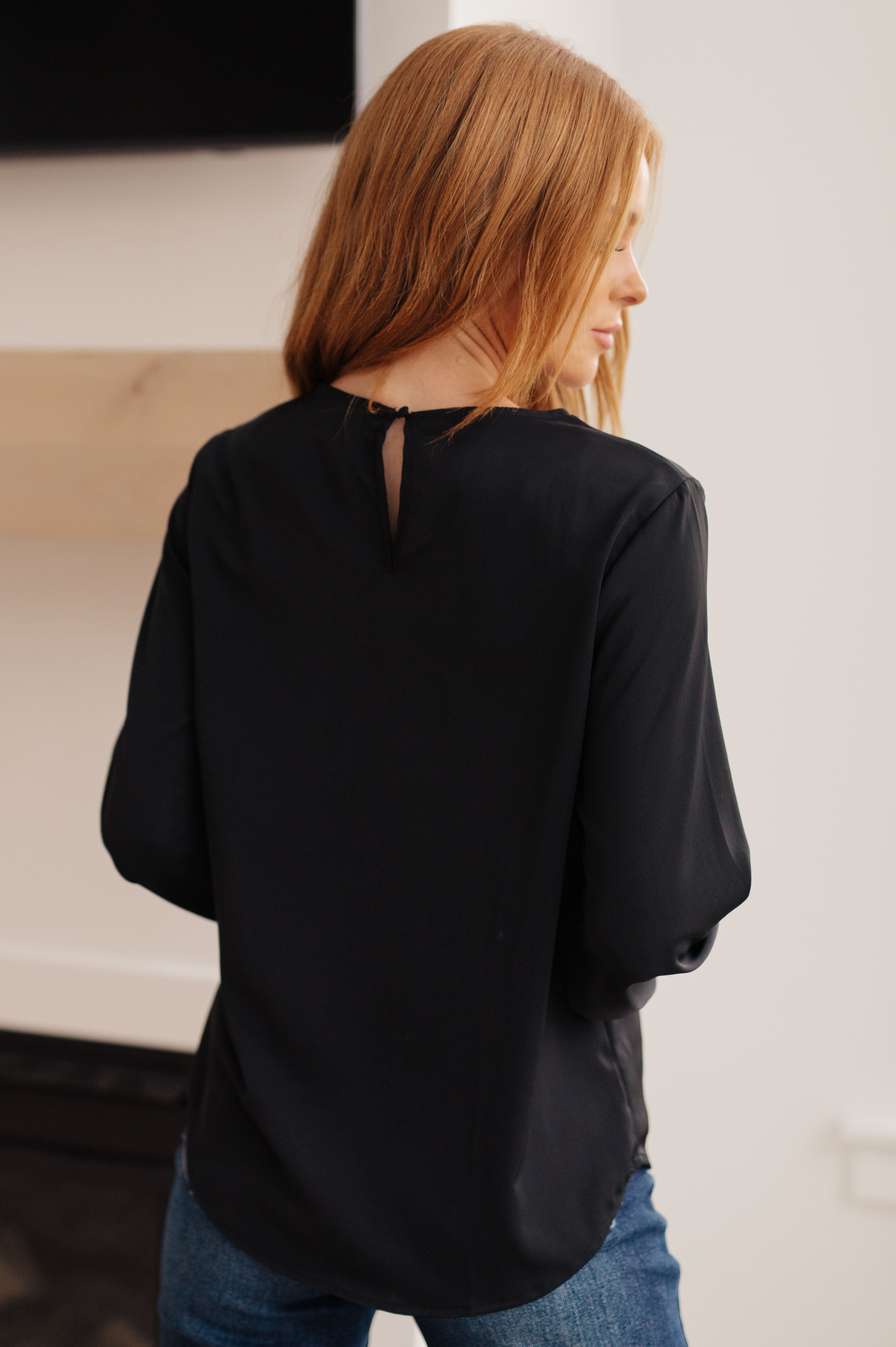 Peaceful Moments Smocked Sleeve Blouse • Black
