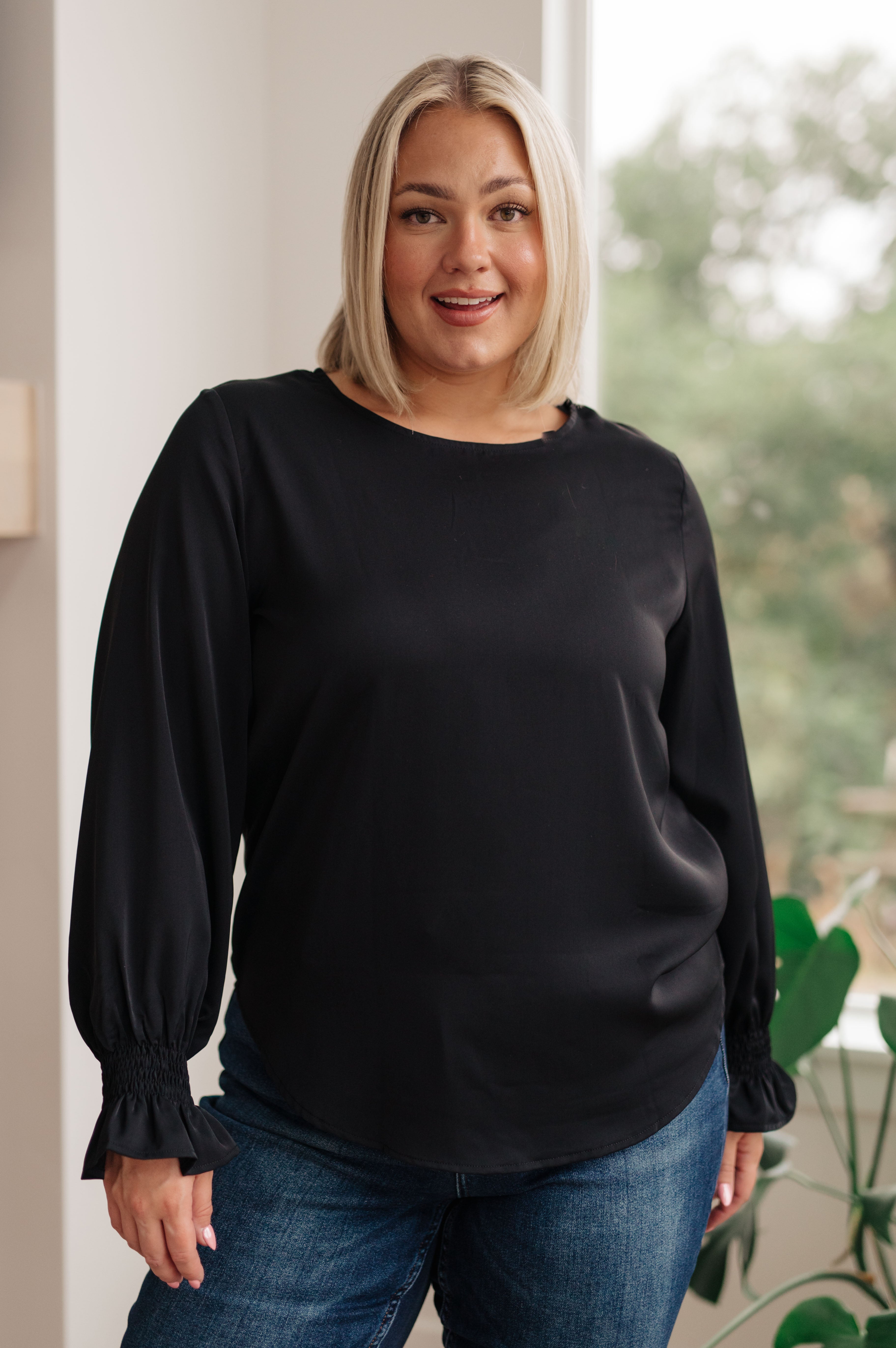 Peaceful Moments Smocked Sleeve Blouse • Black