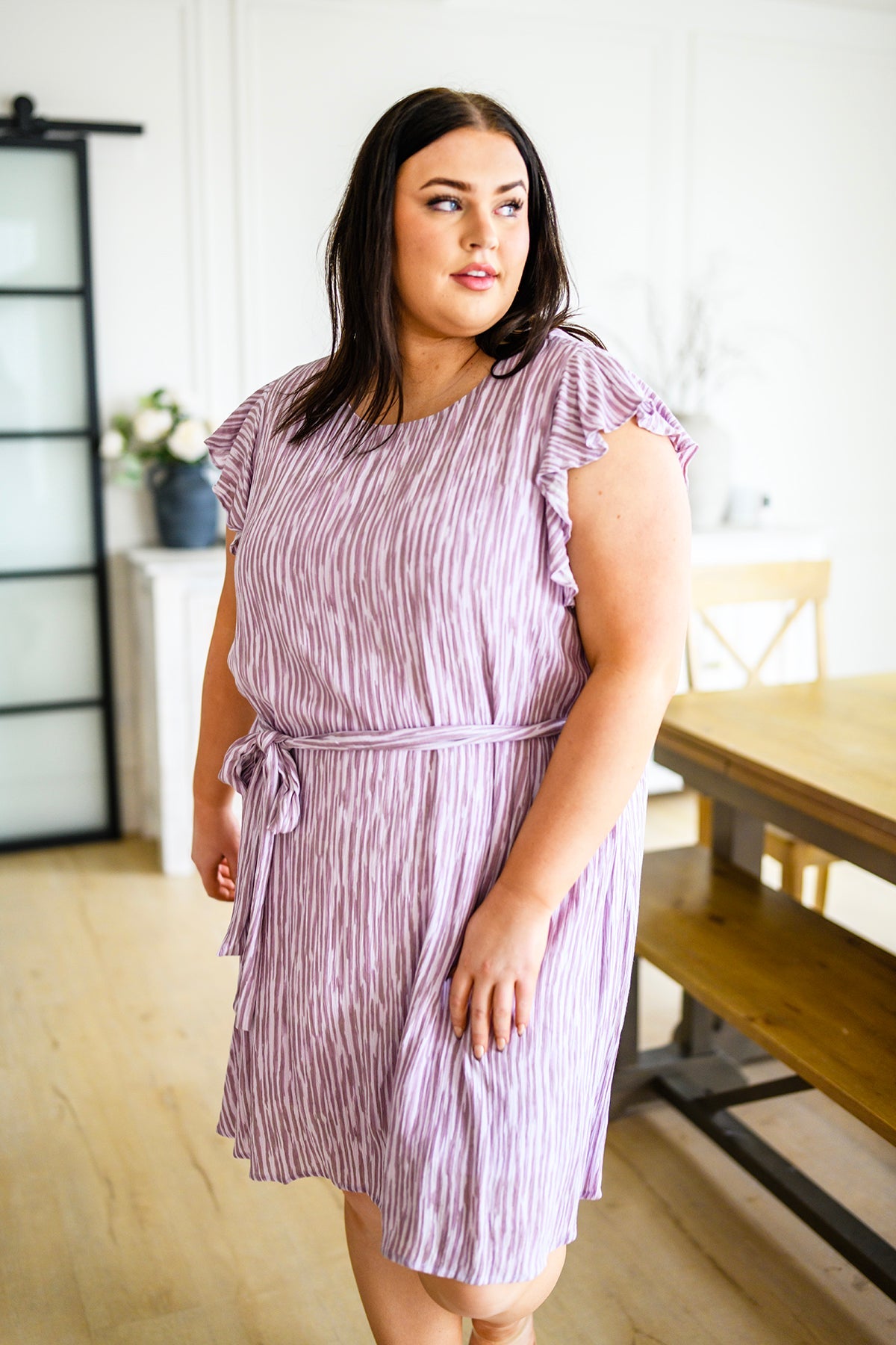 Sandra Striped Flutter Sleeve Dress - Atomic Wildflower