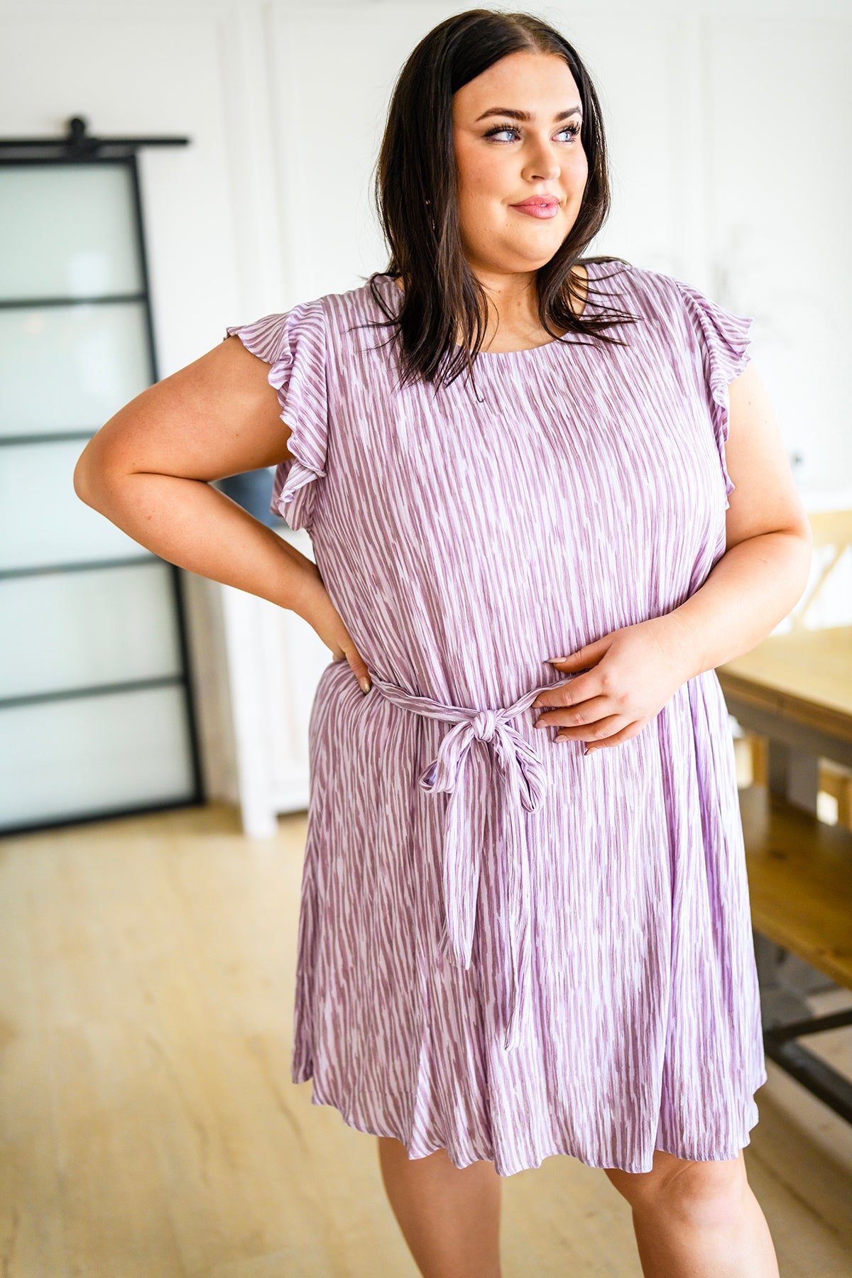 Sandra Striped Flutter Sleeve Dress - Atomic Wildflower