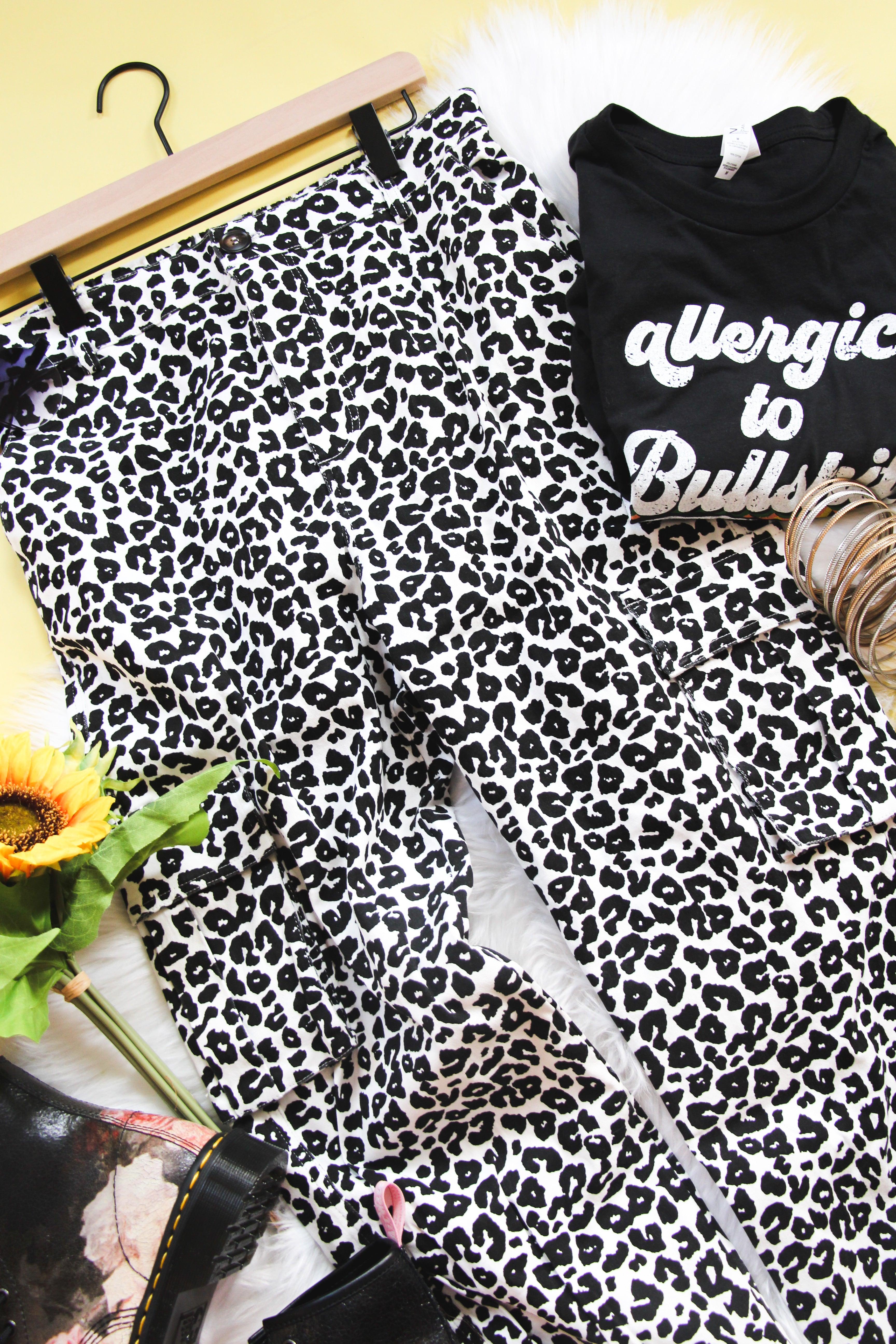 Loungin’ Leopard Denim Joggers • White - Atomic Wildflower