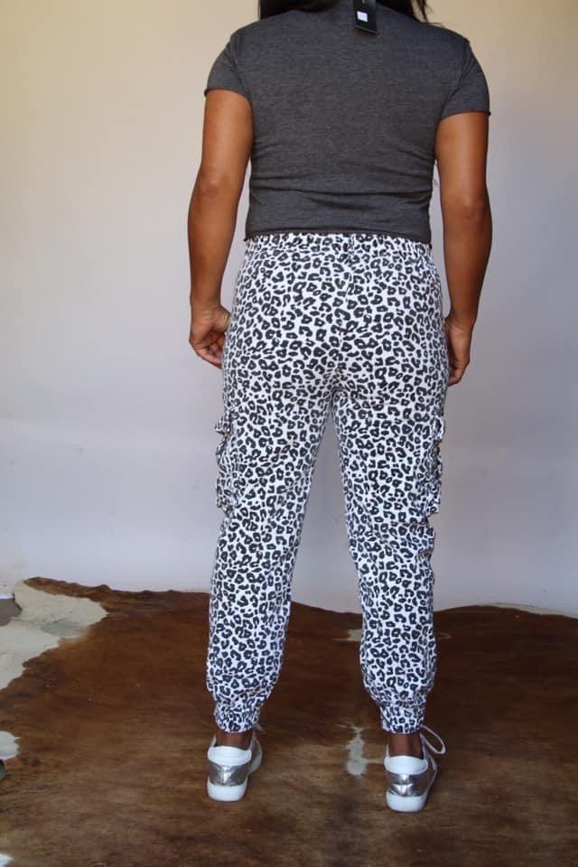 Loungin’ Leopard Denim Joggers • White - Atomic Wildflower