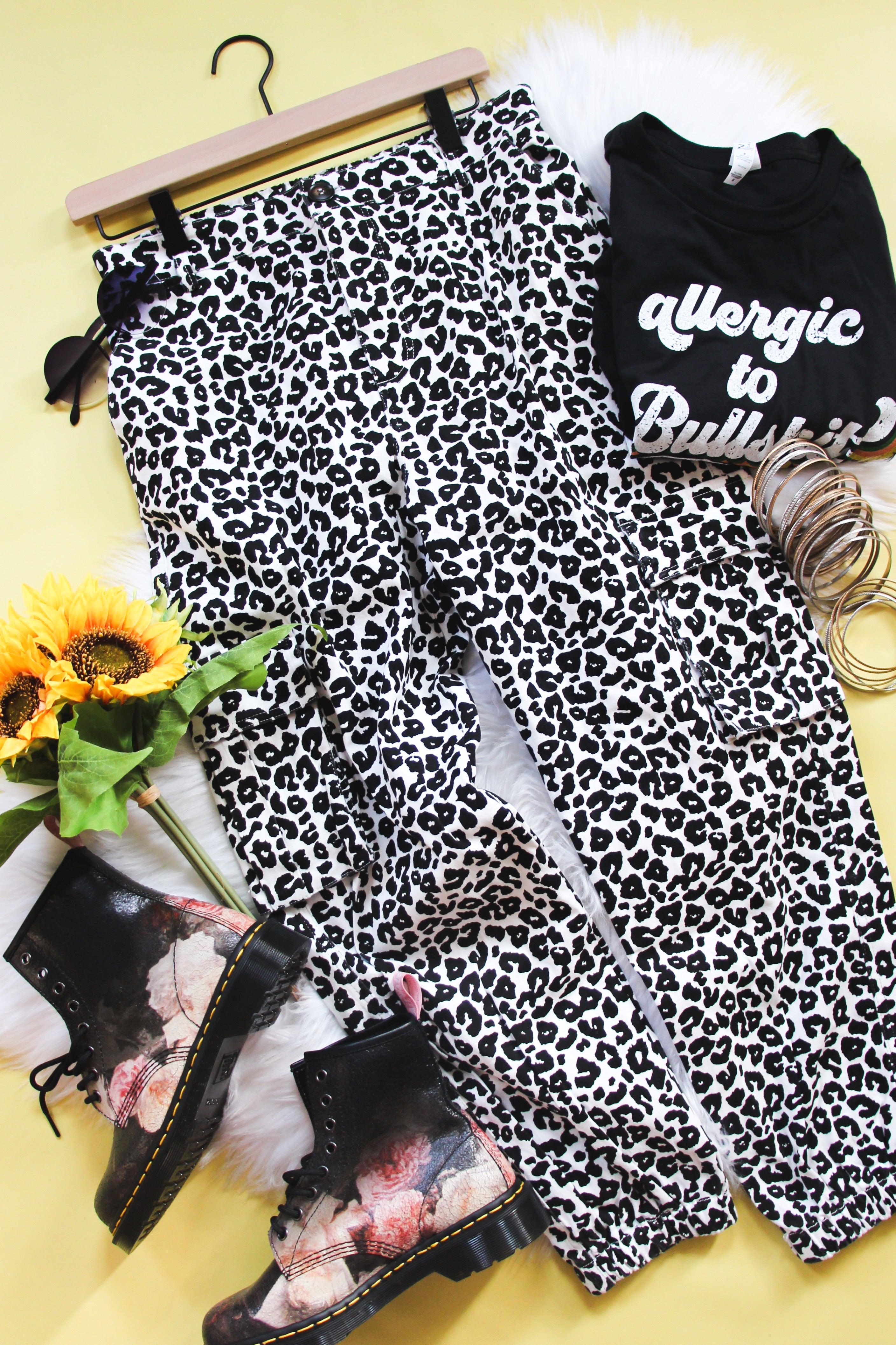 Loungin’ Leopard Denim Joggers • White - Atomic Wildflower