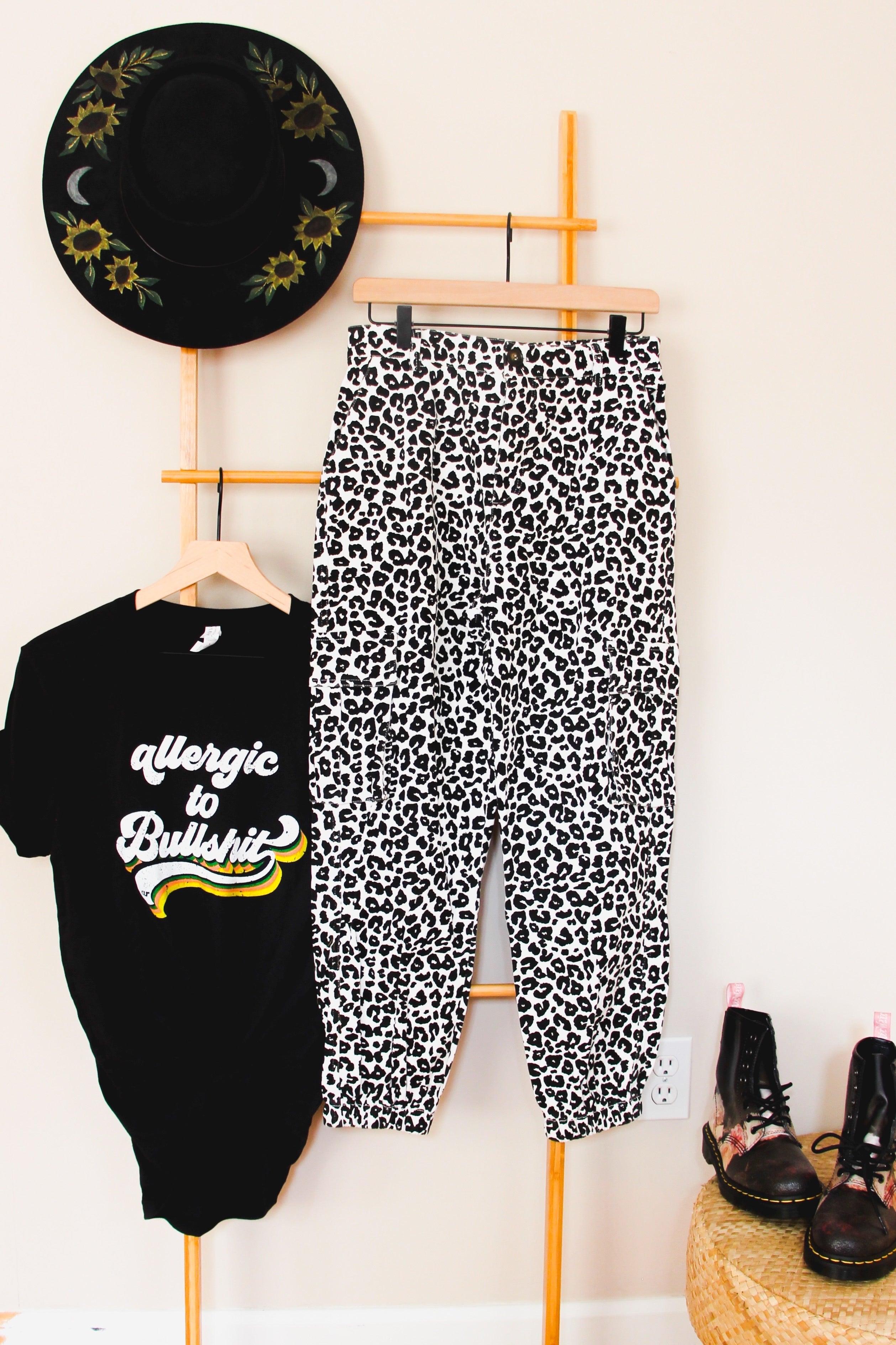 Loungin’ Leopard Denim Joggers • White - Atomic Wildflower