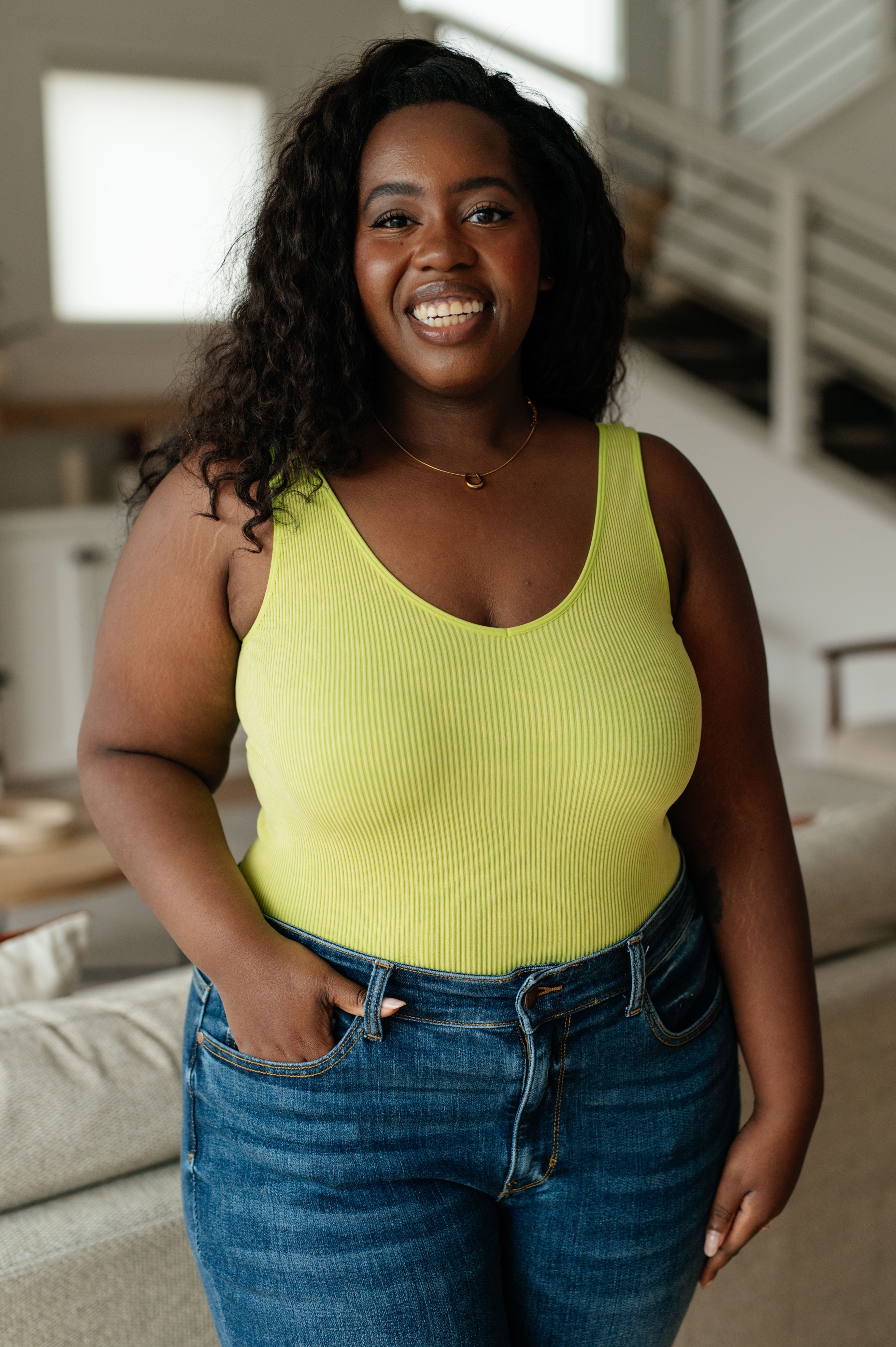 Fundamentals Ribbed Seamless Reversible Tank • Green