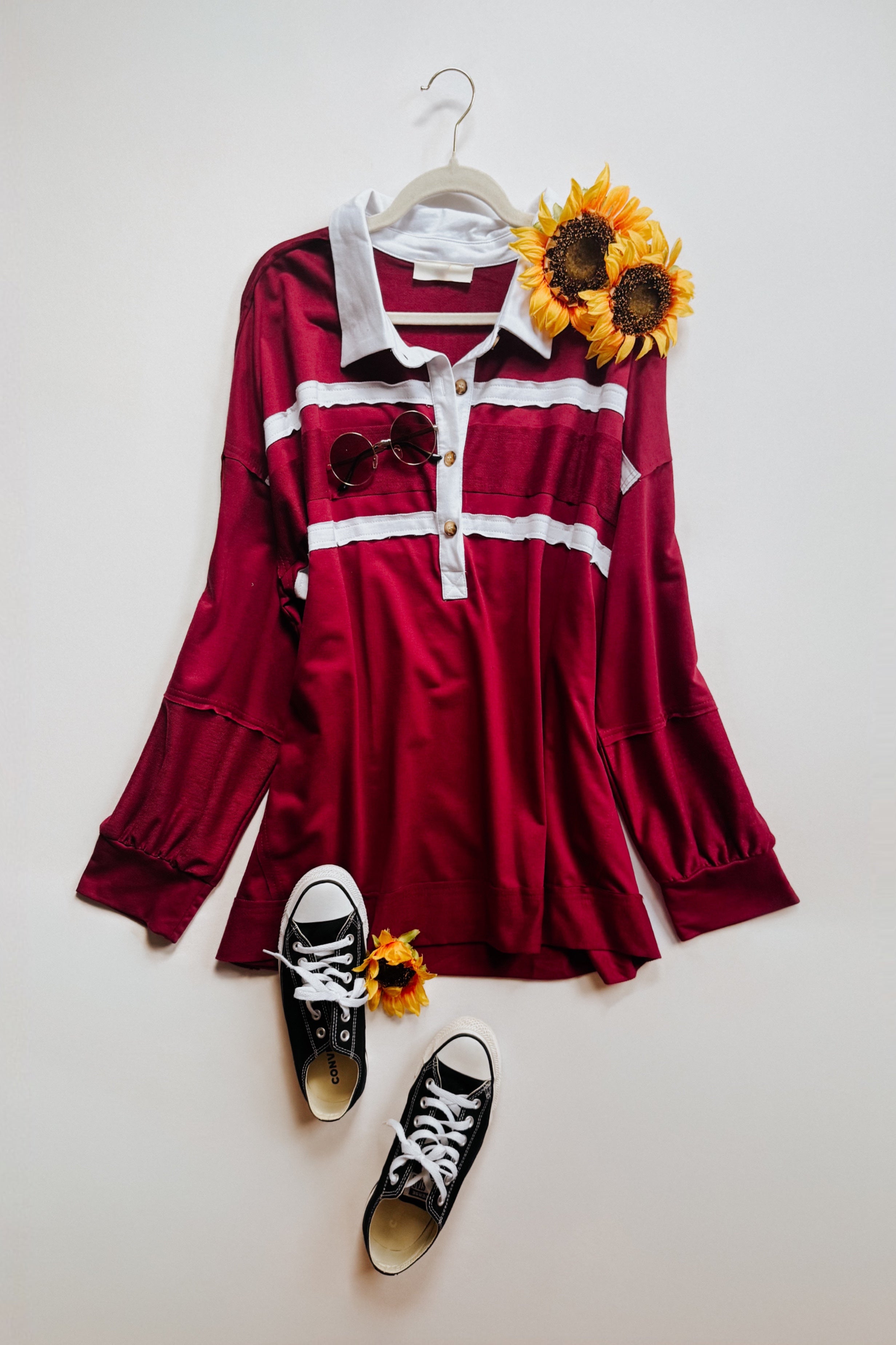 Prep School Chic Polo Top • Wine