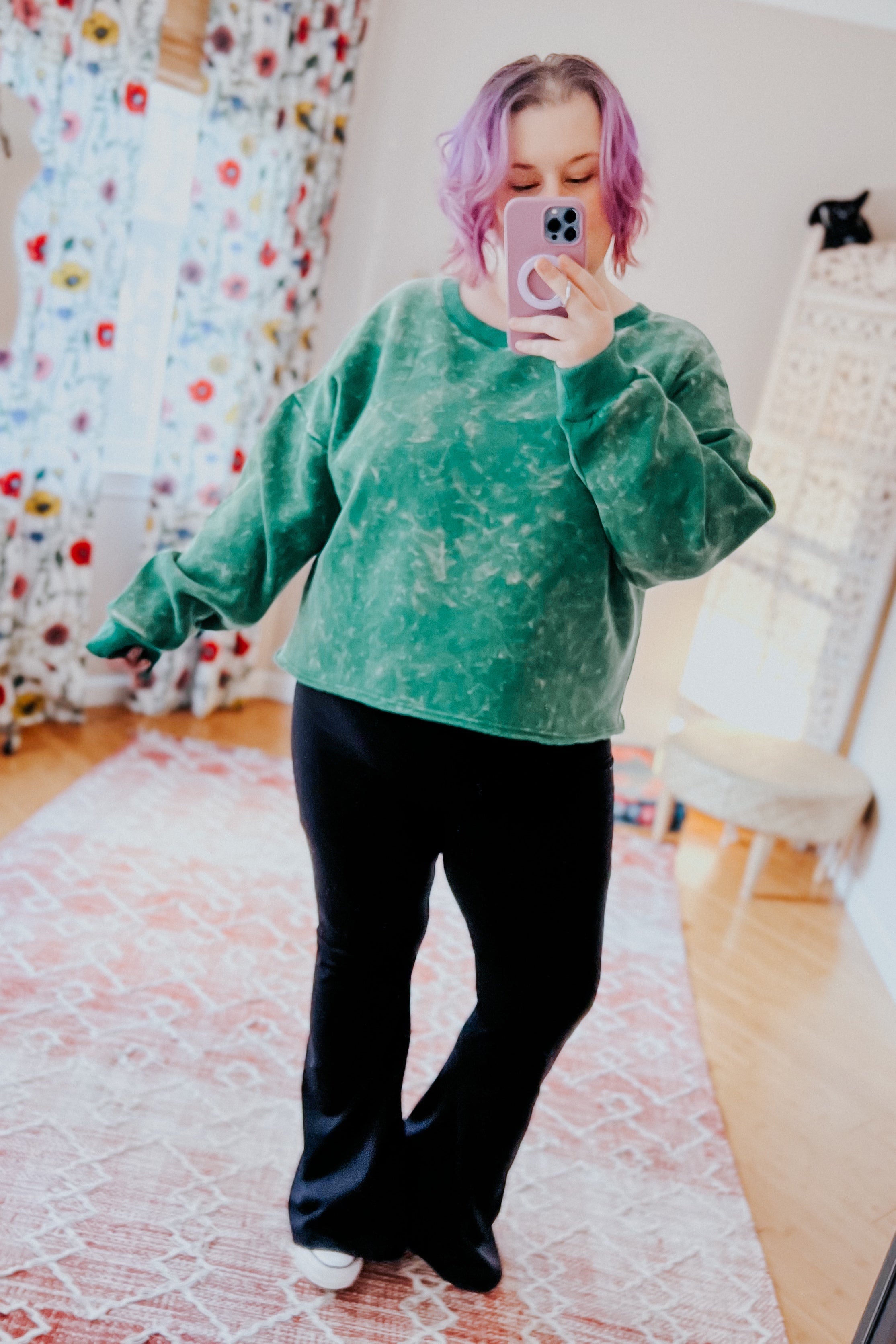 Bad Company Acid Wash Cropped Pullover • Sea Green