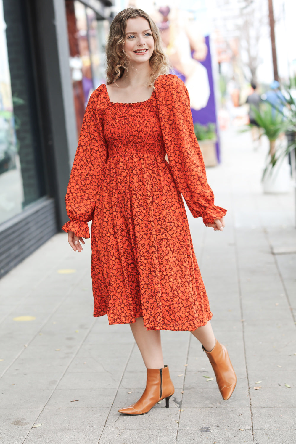 Keep You Close Ditsy Floral Woven Dress • Rust