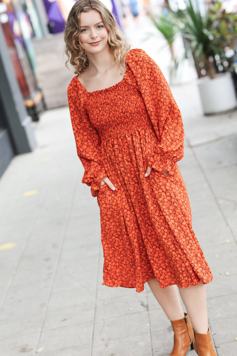 Keep You Close Ditsy Floral Woven Dress • Rust