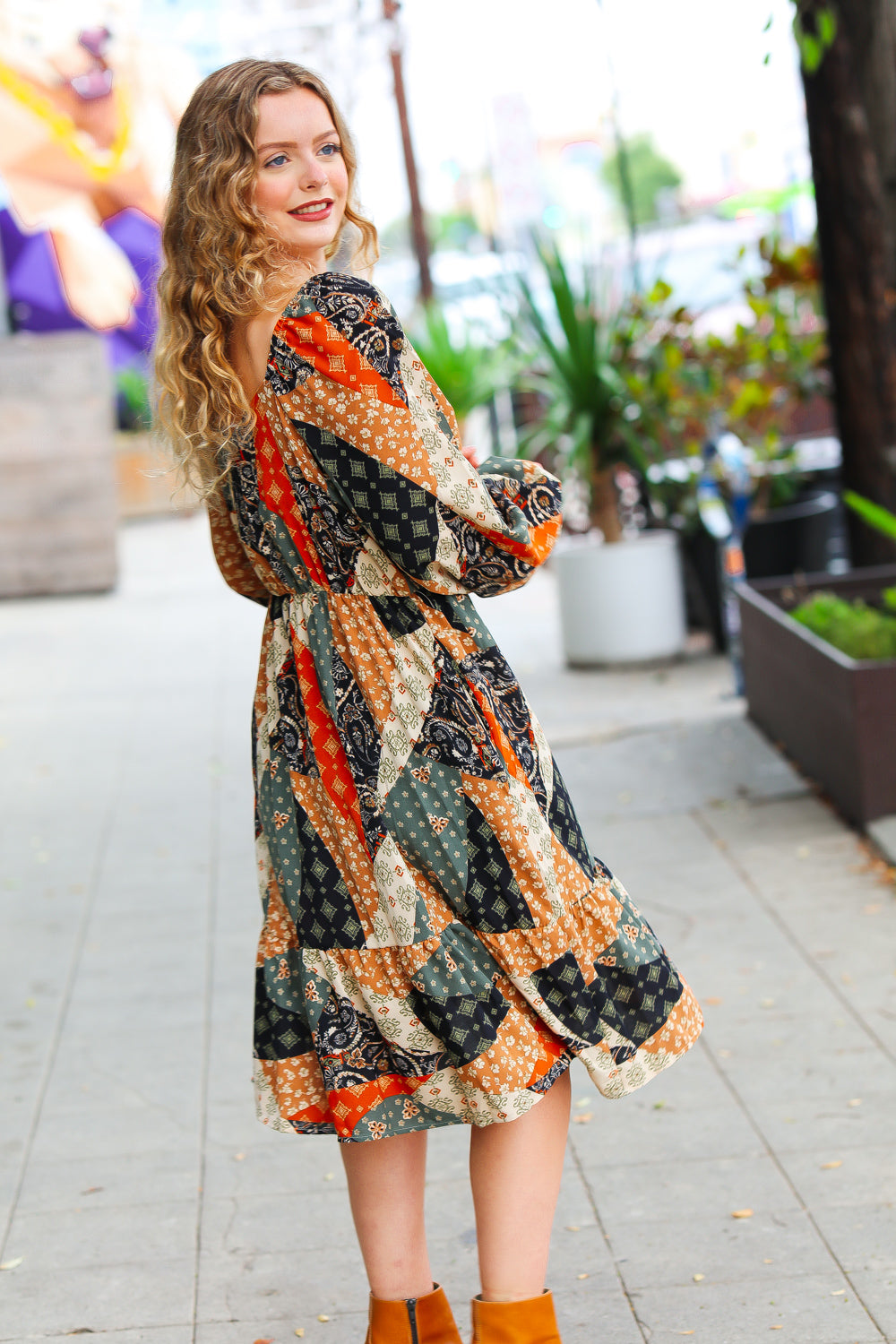 Prepared For Anything Boho Patchwork Midi Dress