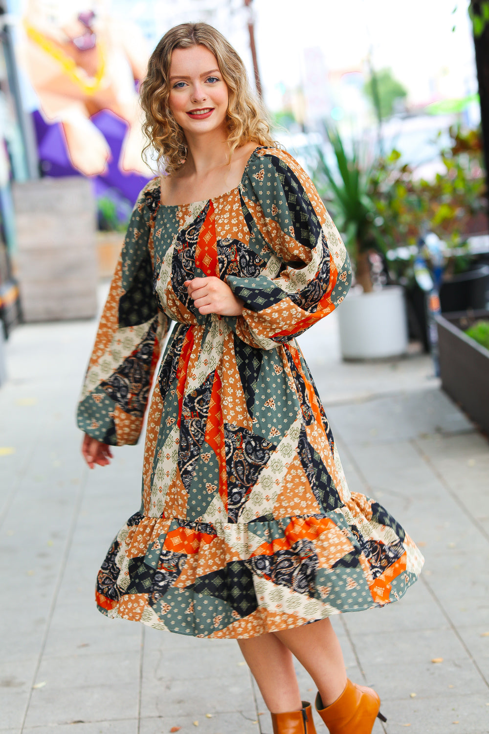 Prepared For Anything Boho Patchwork Midi Dress