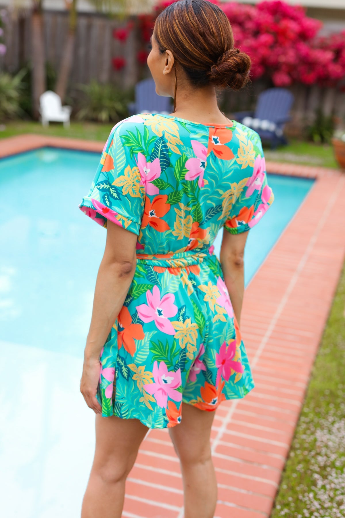 Tropical Vibes Floral Surplice Tie Waist Romper