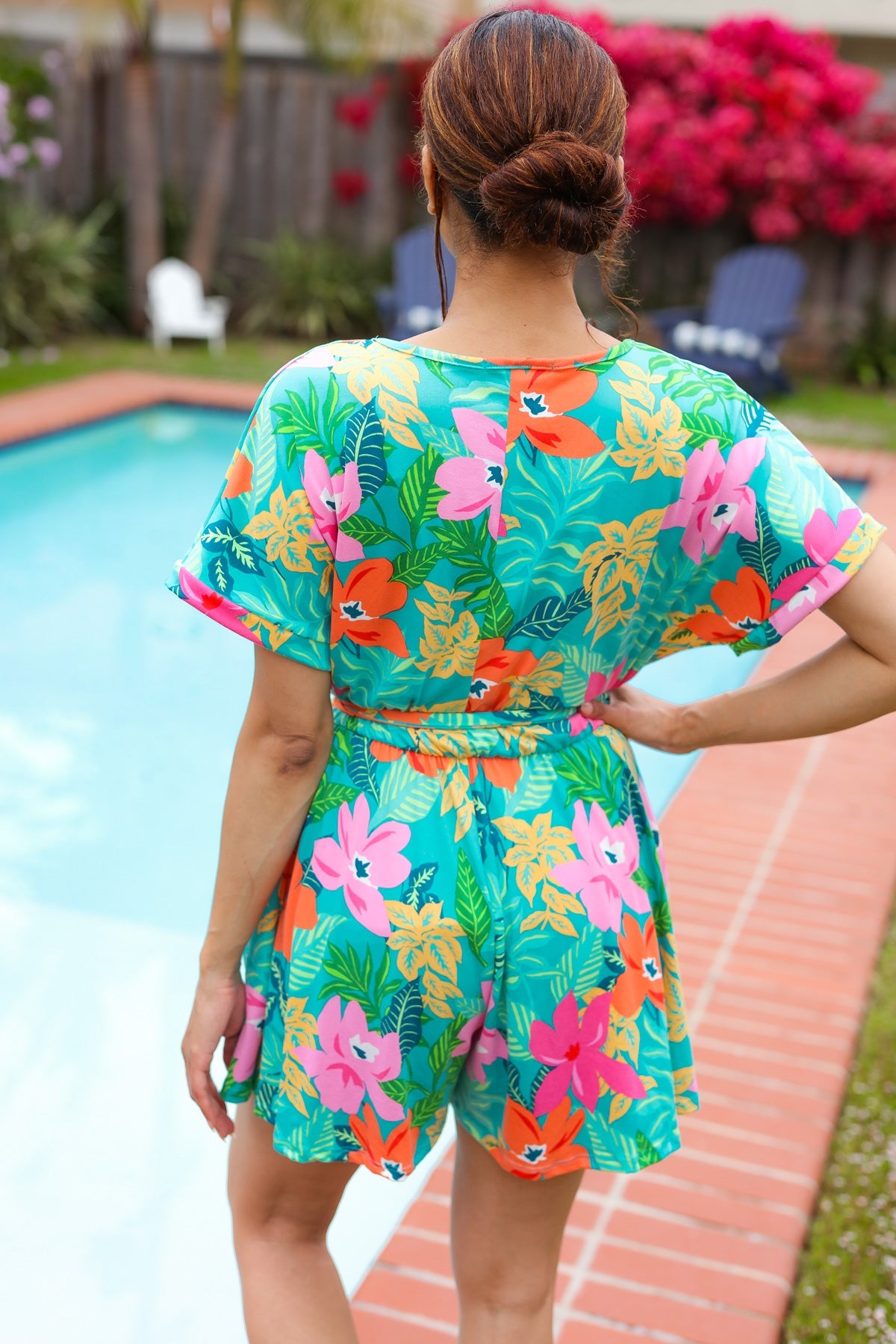 Tropical Vibes Floral Surplice Tie Waist Romper