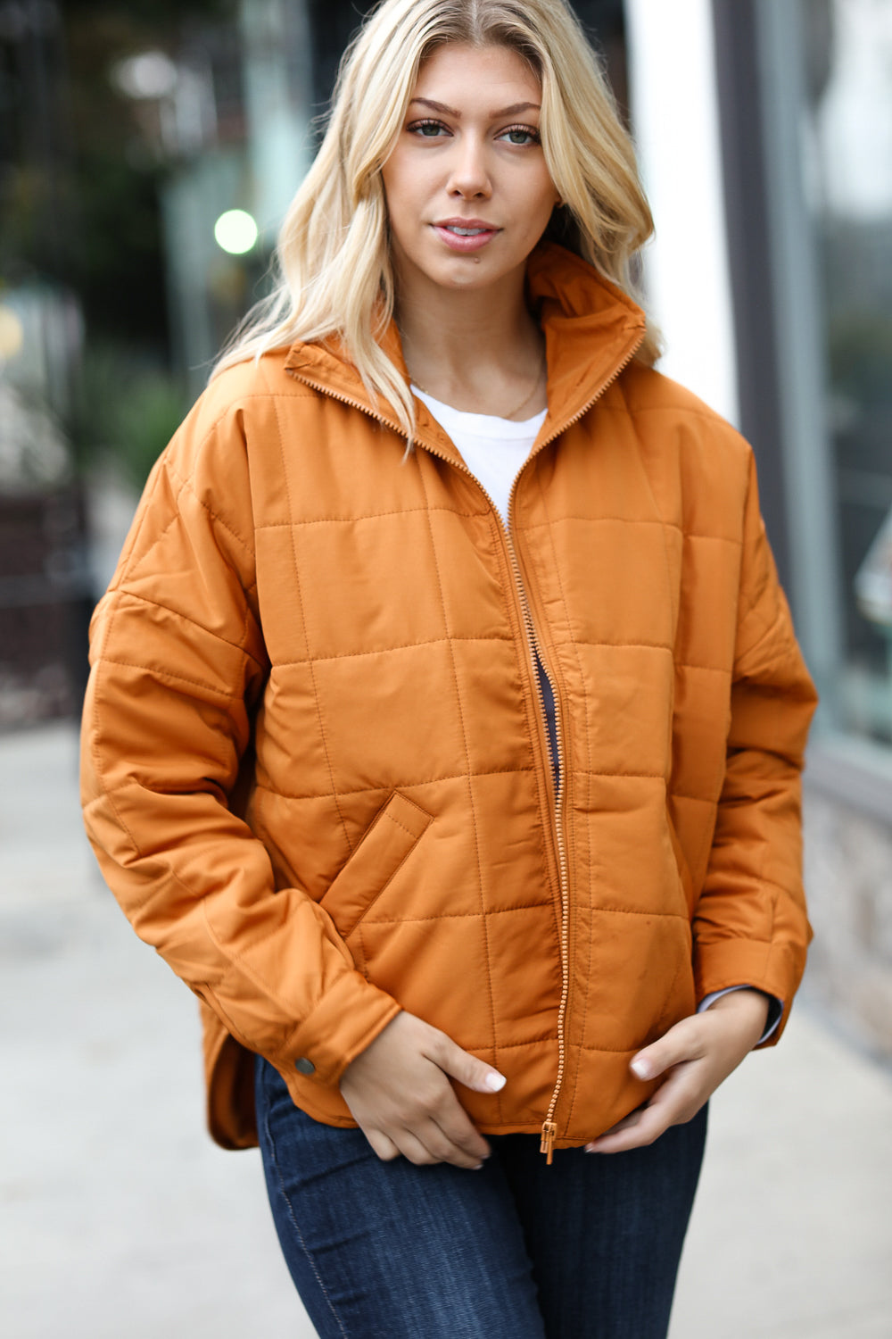 Eyes On You Quilted Puffer Jacket • Butterscotch