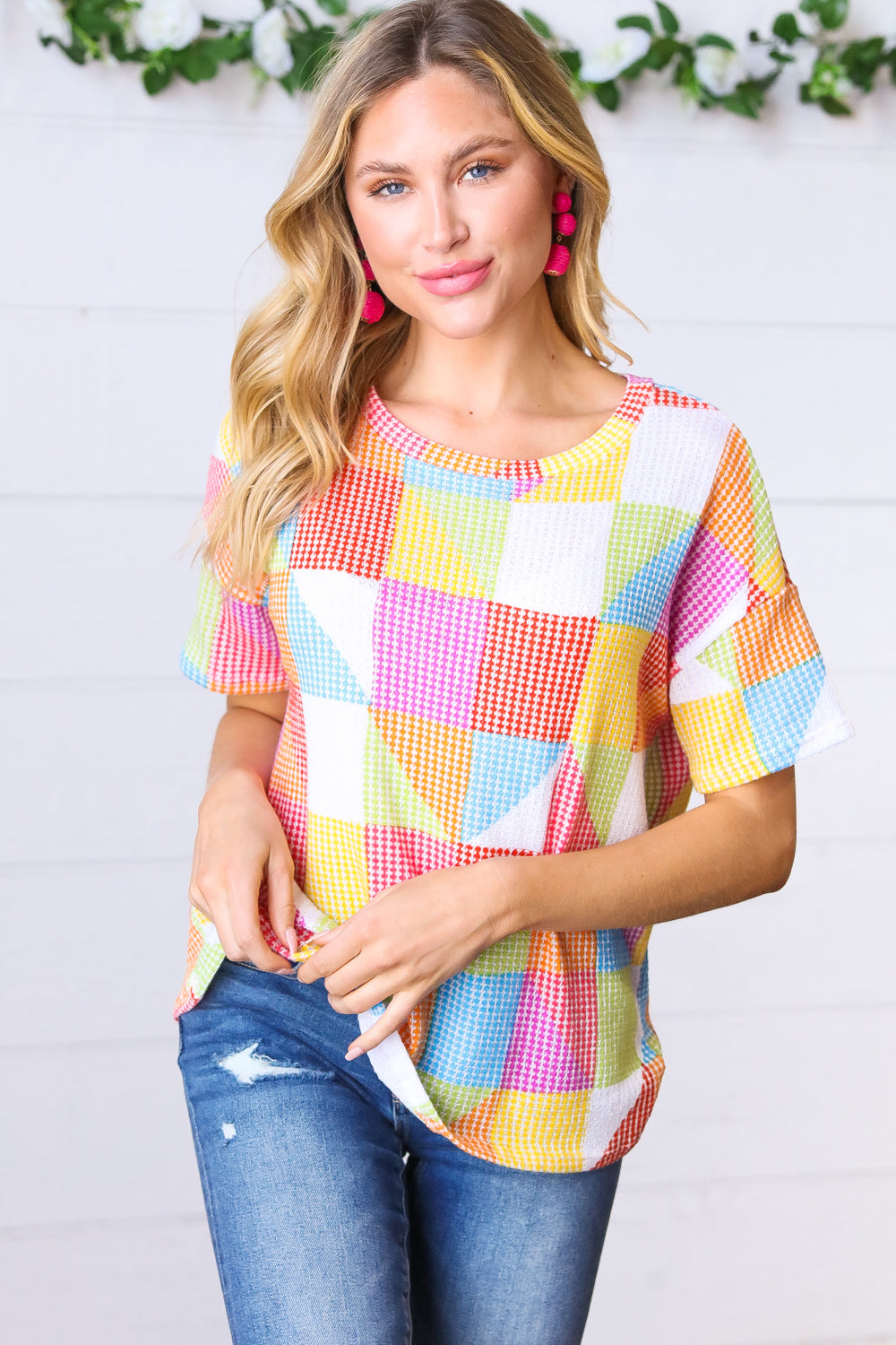 Spring Break Geometric Textured Knit Top - Atomic Wildflower
