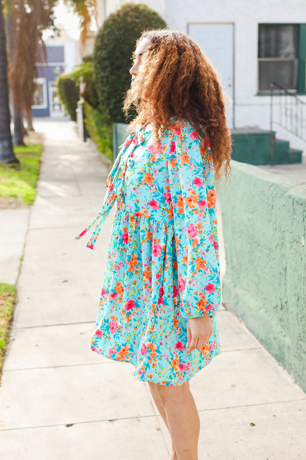 I Hear Ya Floral Ribbon Bow Tie Babydoll Dress