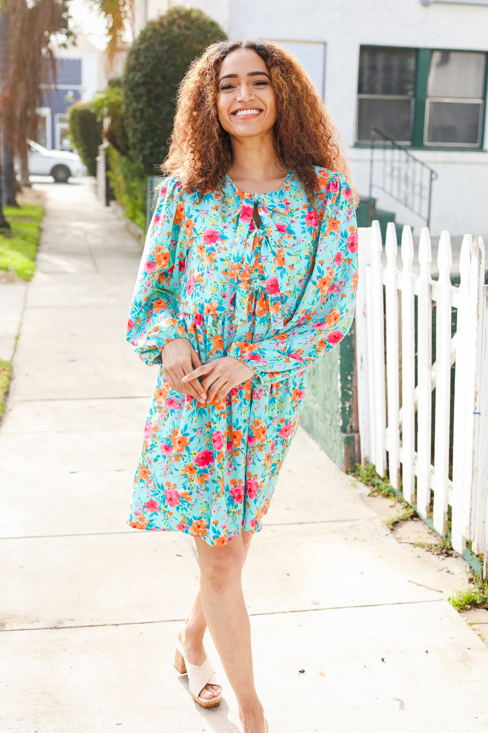 I Hear Ya Floral Ribbon Bow Tie Babydoll Dress