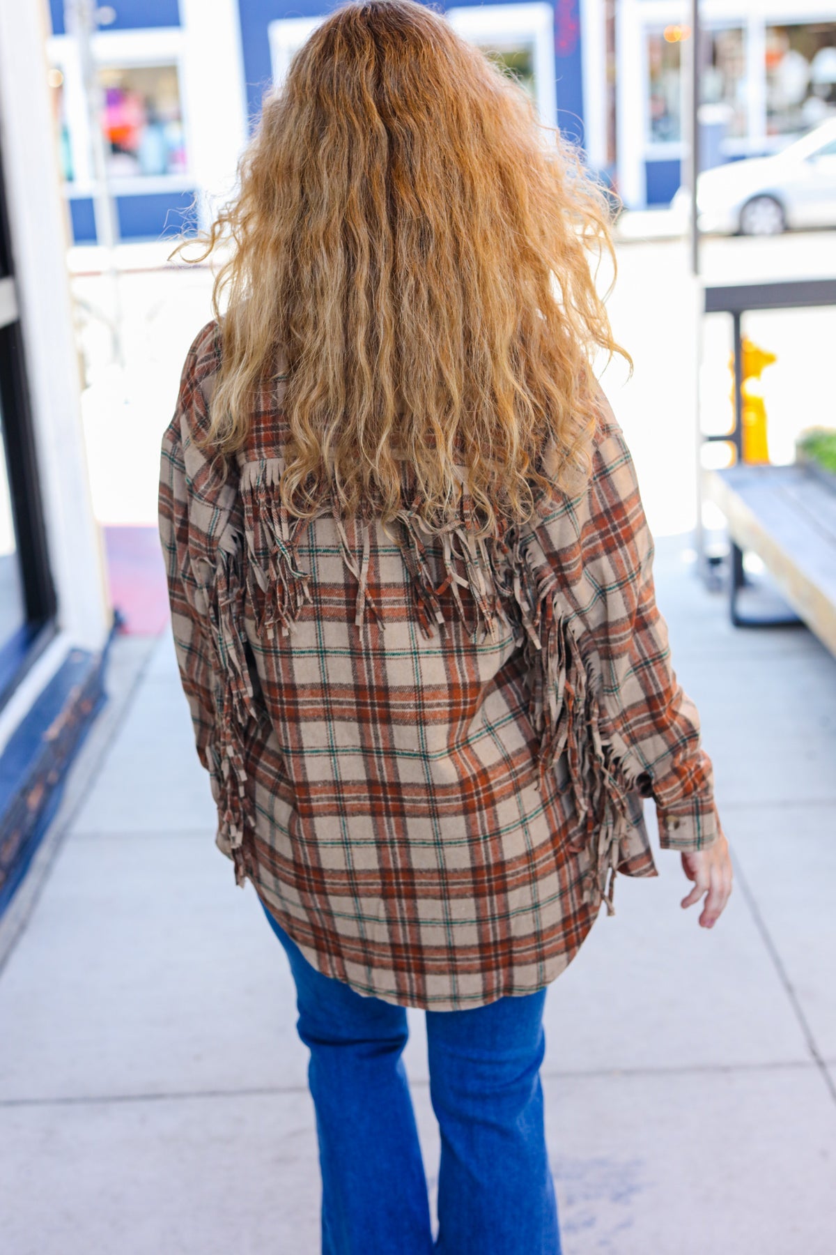 So Many Likes Plaid Fringe Button Down Shacket • Taupe & Rust