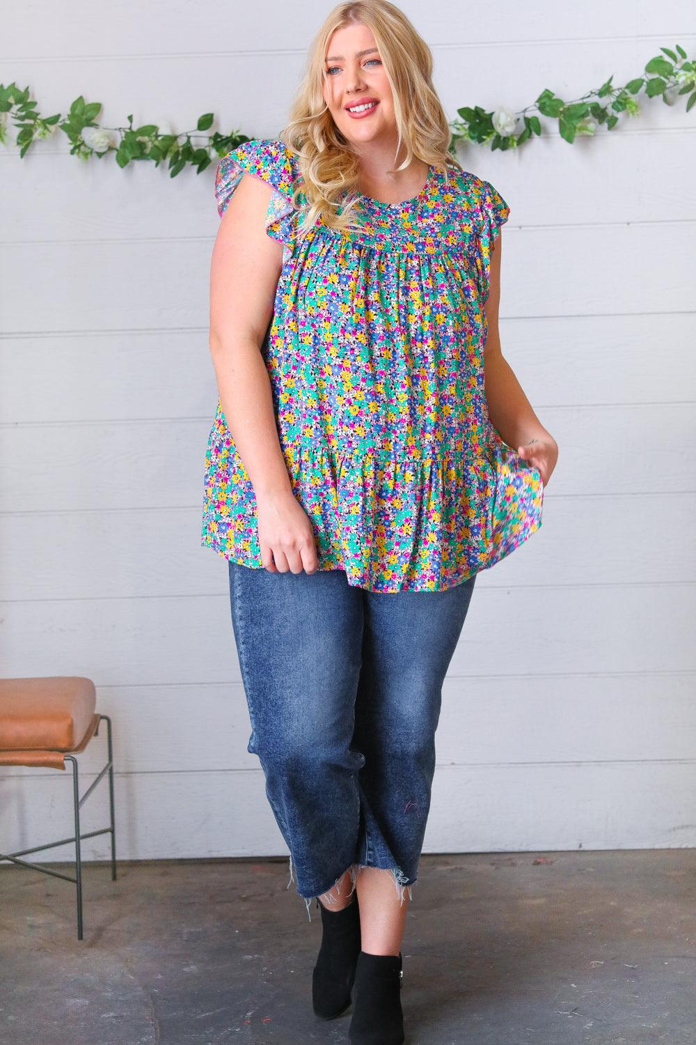 Essentially The Best Floral Print Ruffle Tiered Top