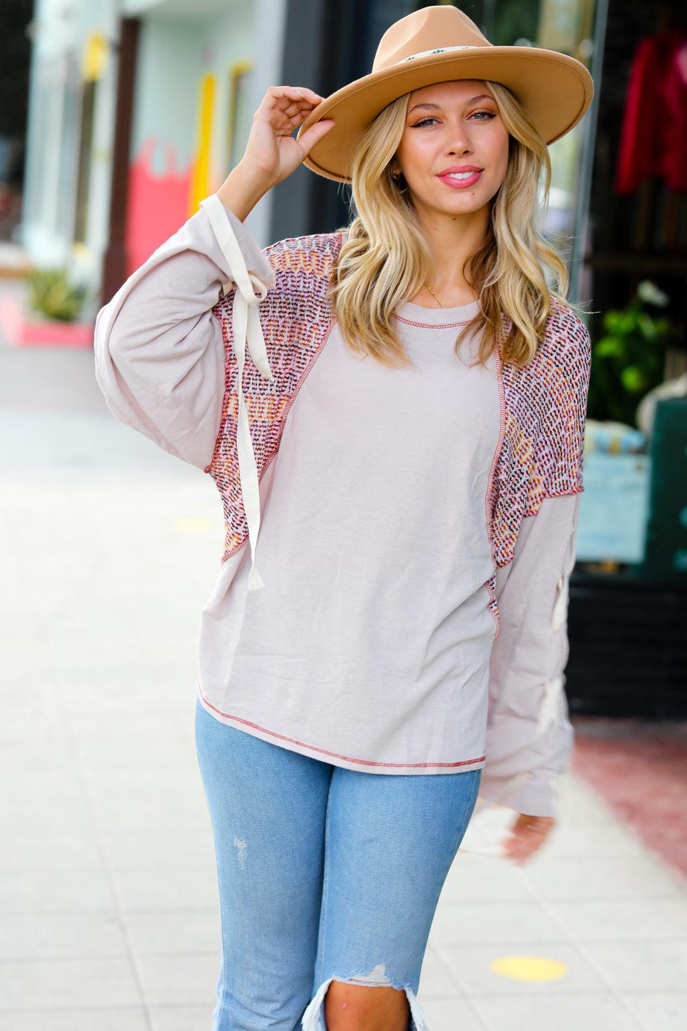 Lifestyle Raglan Lace-Up Bell Sleeve Top - Atomic Wildflower