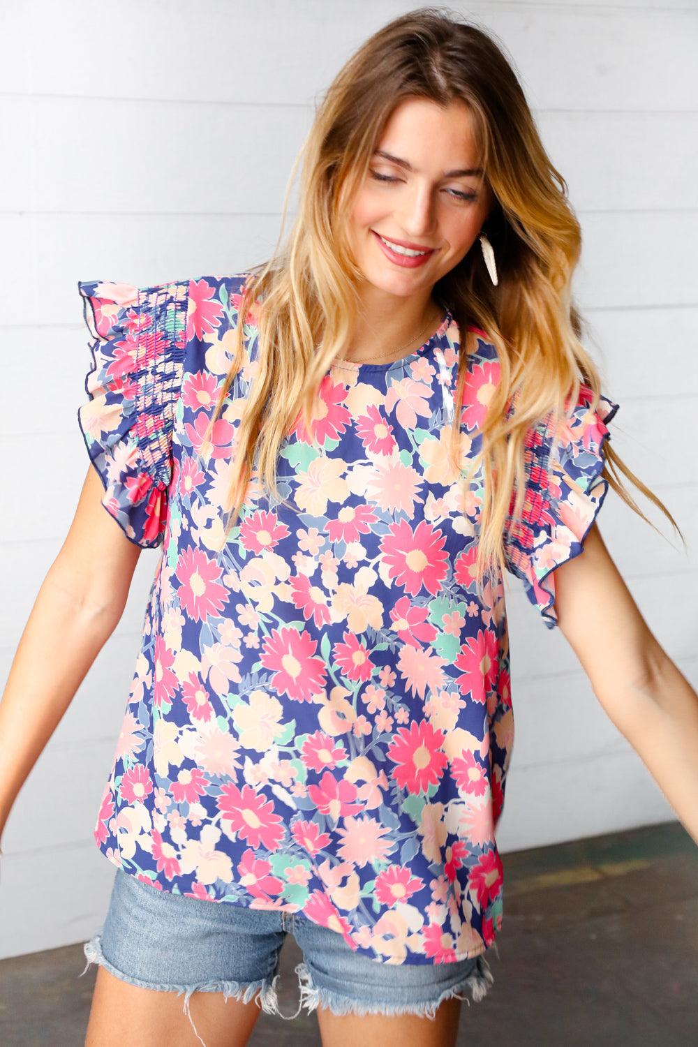 If You Only Knew Ruffle Sleeve Top - Atomic Wildflower