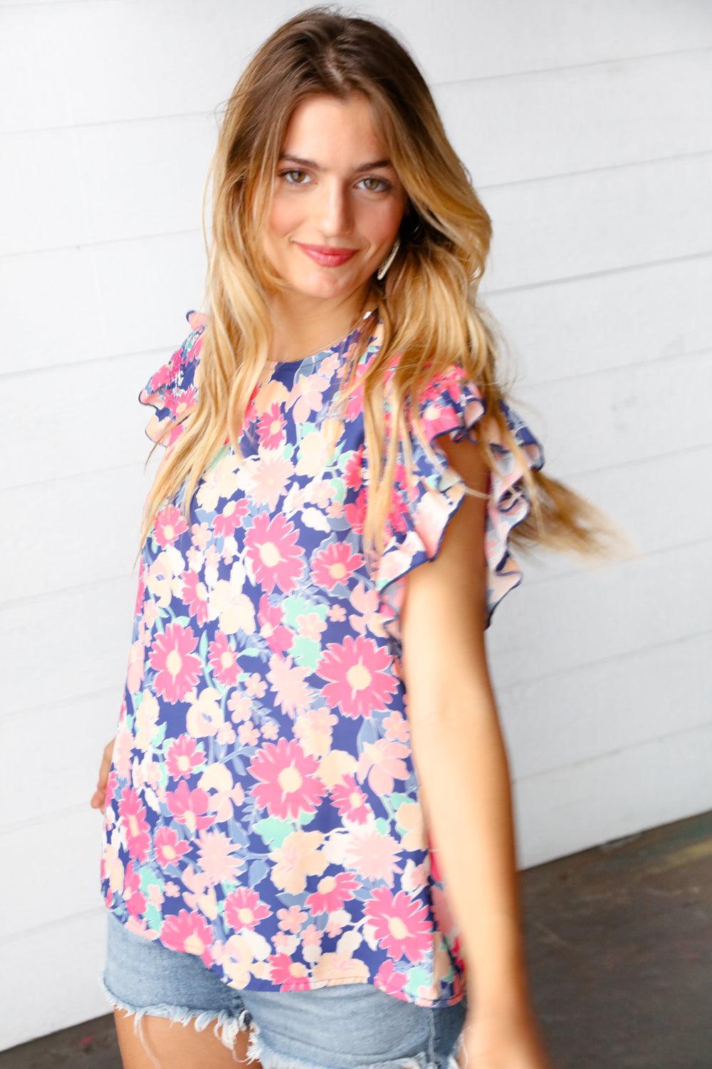 If You Only Knew Ruffle Sleeve Top - Atomic Wildflower