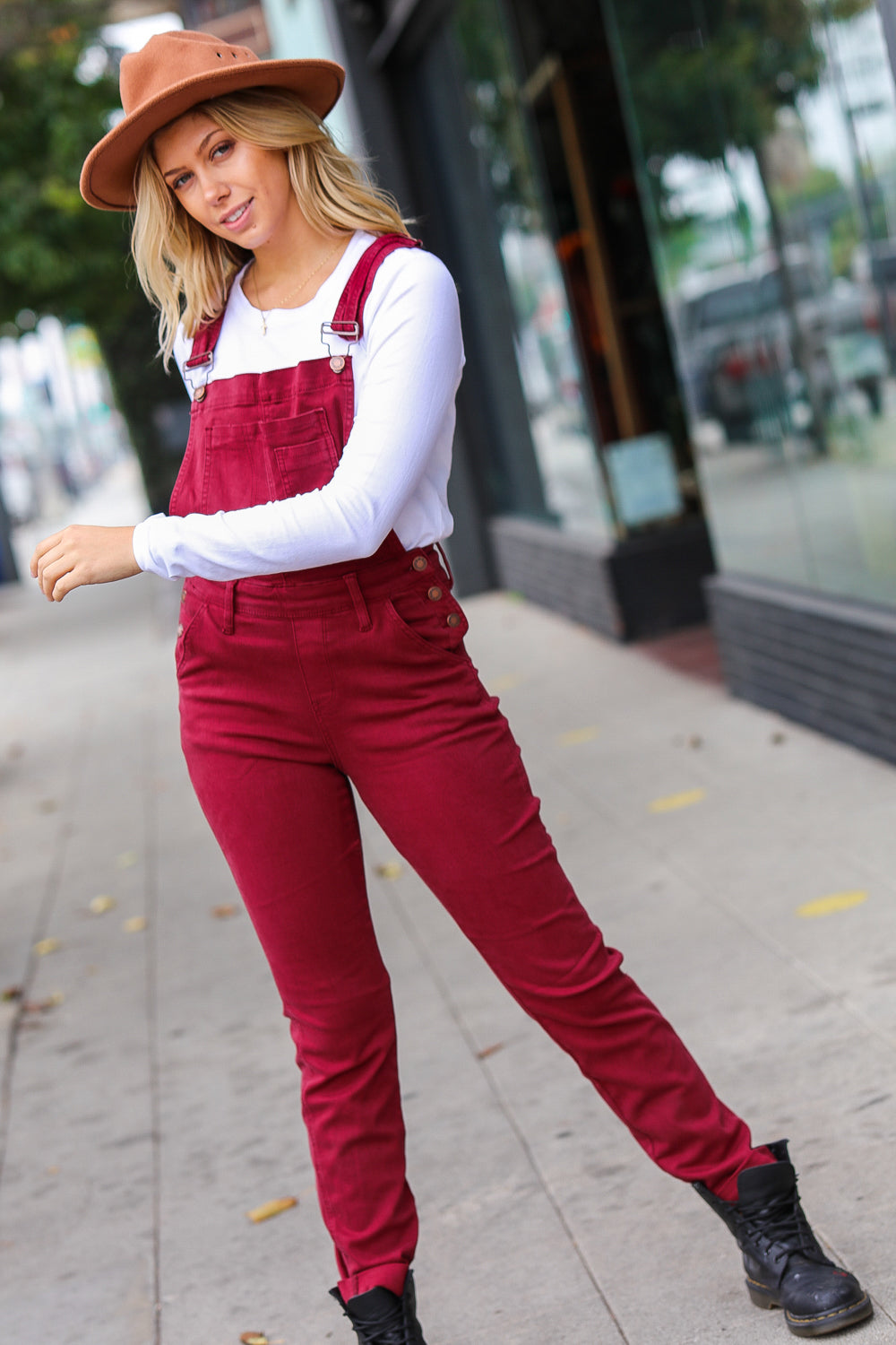 Feeling The Love High Waist Denim Double Cuff Overalls • Scarlet