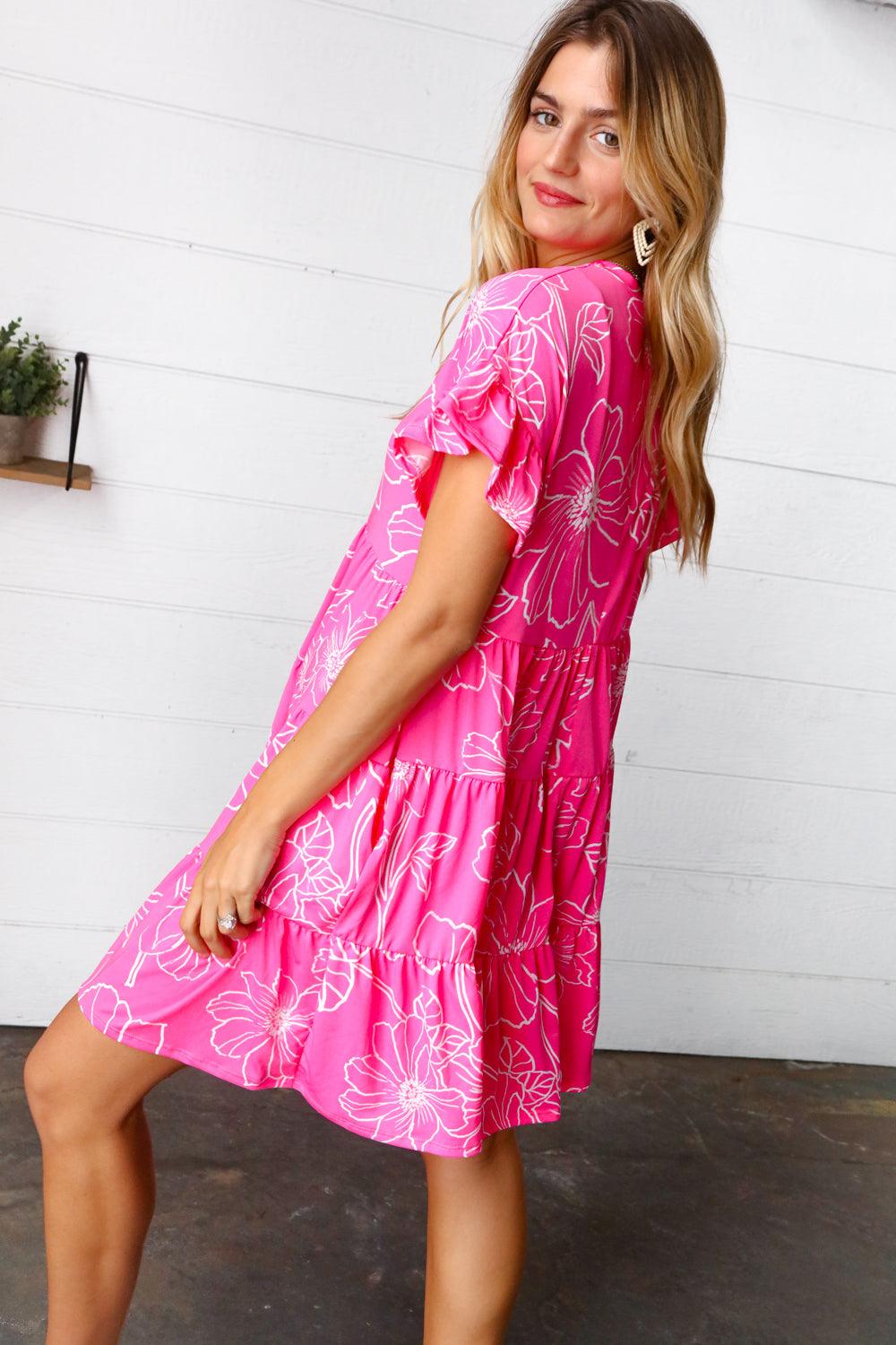 Get Obsessed Floral Babydoll Dress • Fuchsia - Atomic Wildflower