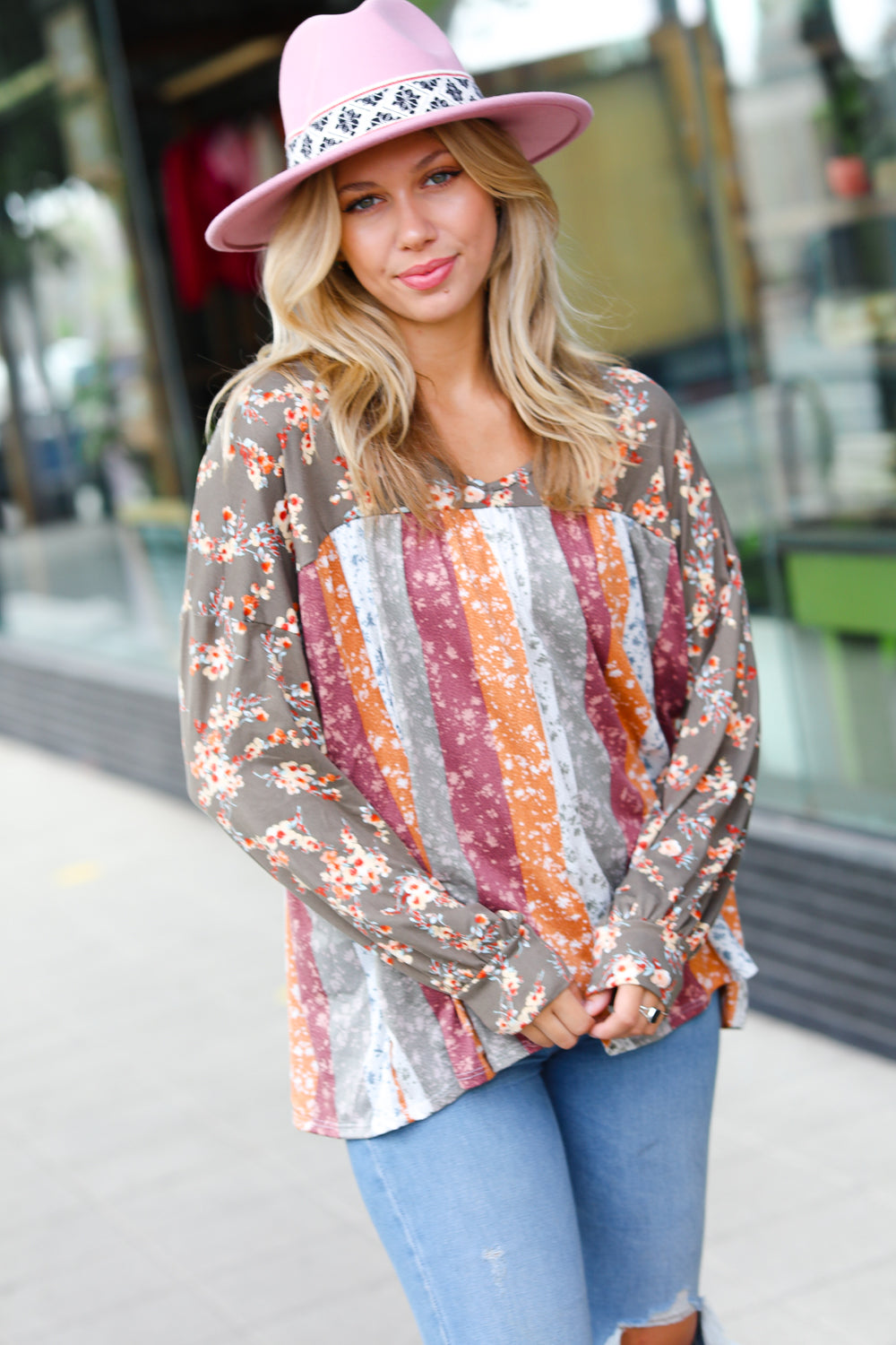For The Love Of Floral Bubble Sleeve Top