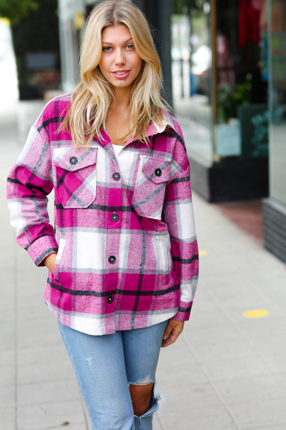 Mary Plaid Flannel Button Down Oversized Shacket