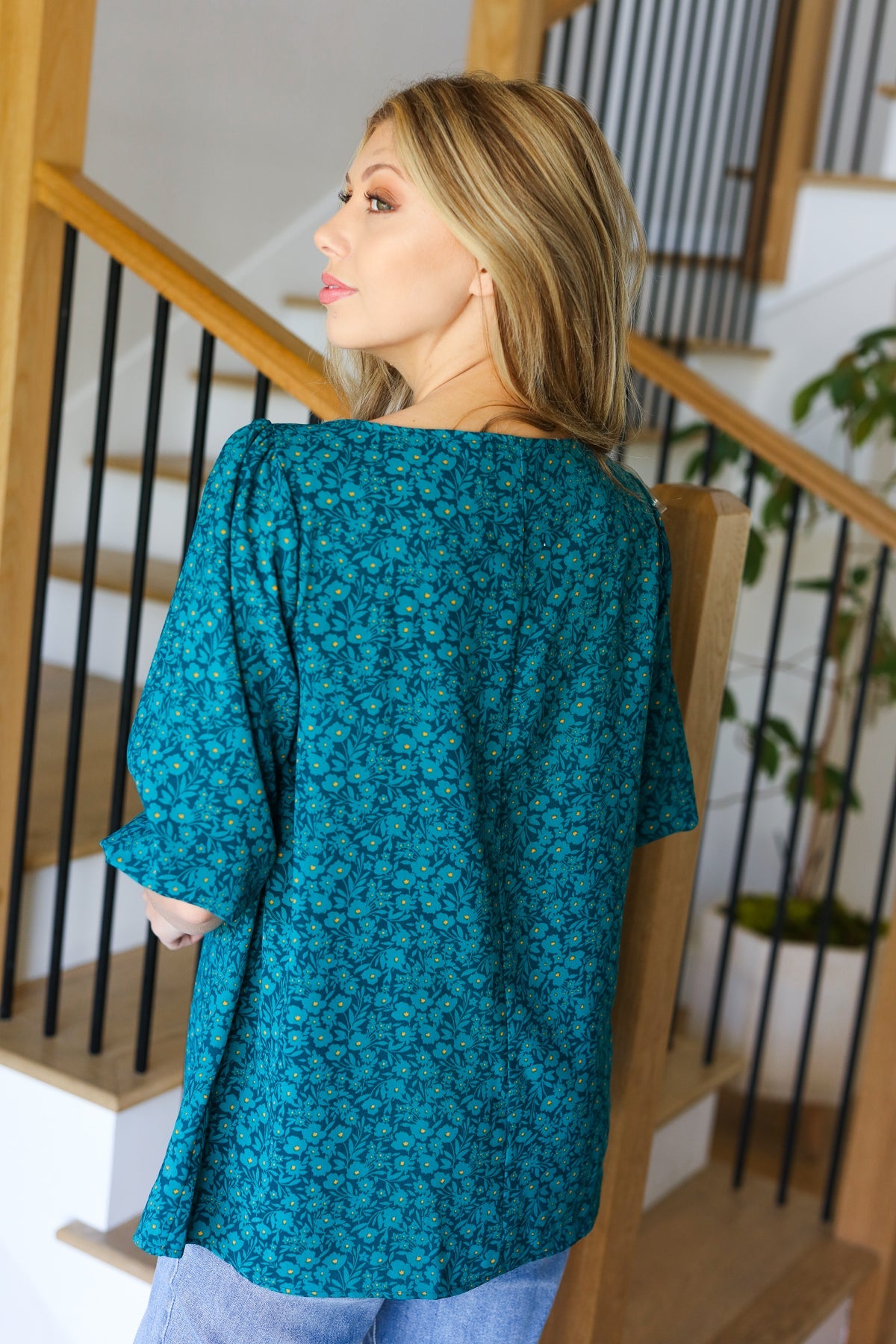 Perfectly You Floral Square Neck Top • Teal
