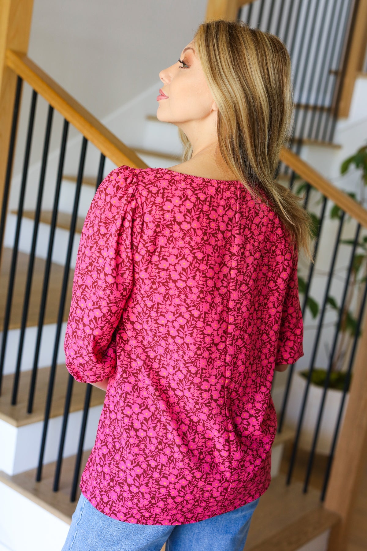 Perfectly You Floral Square Neck Top • Fuchsia